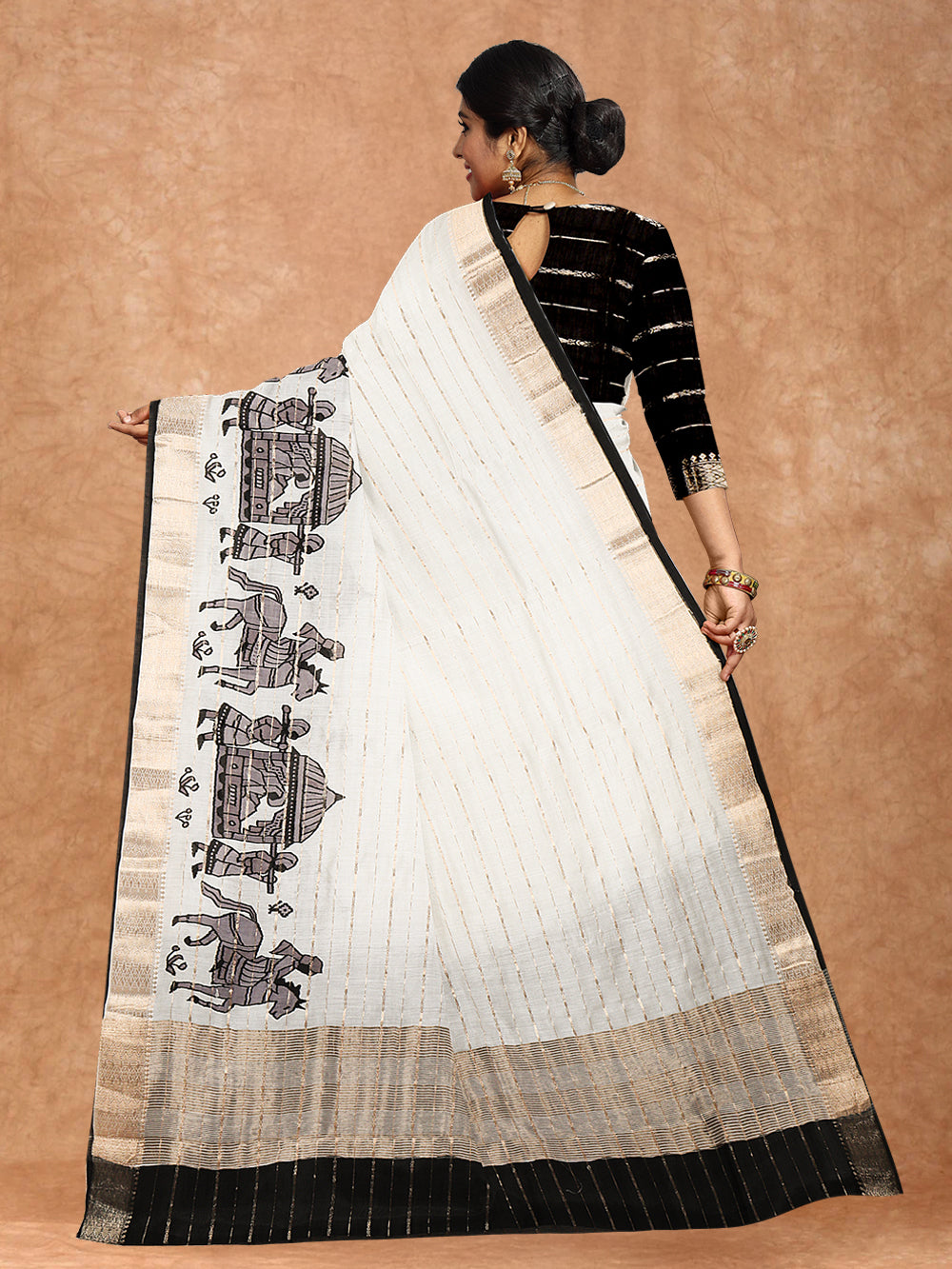 Women Semi Cotton Embroidery Saree White TJB01