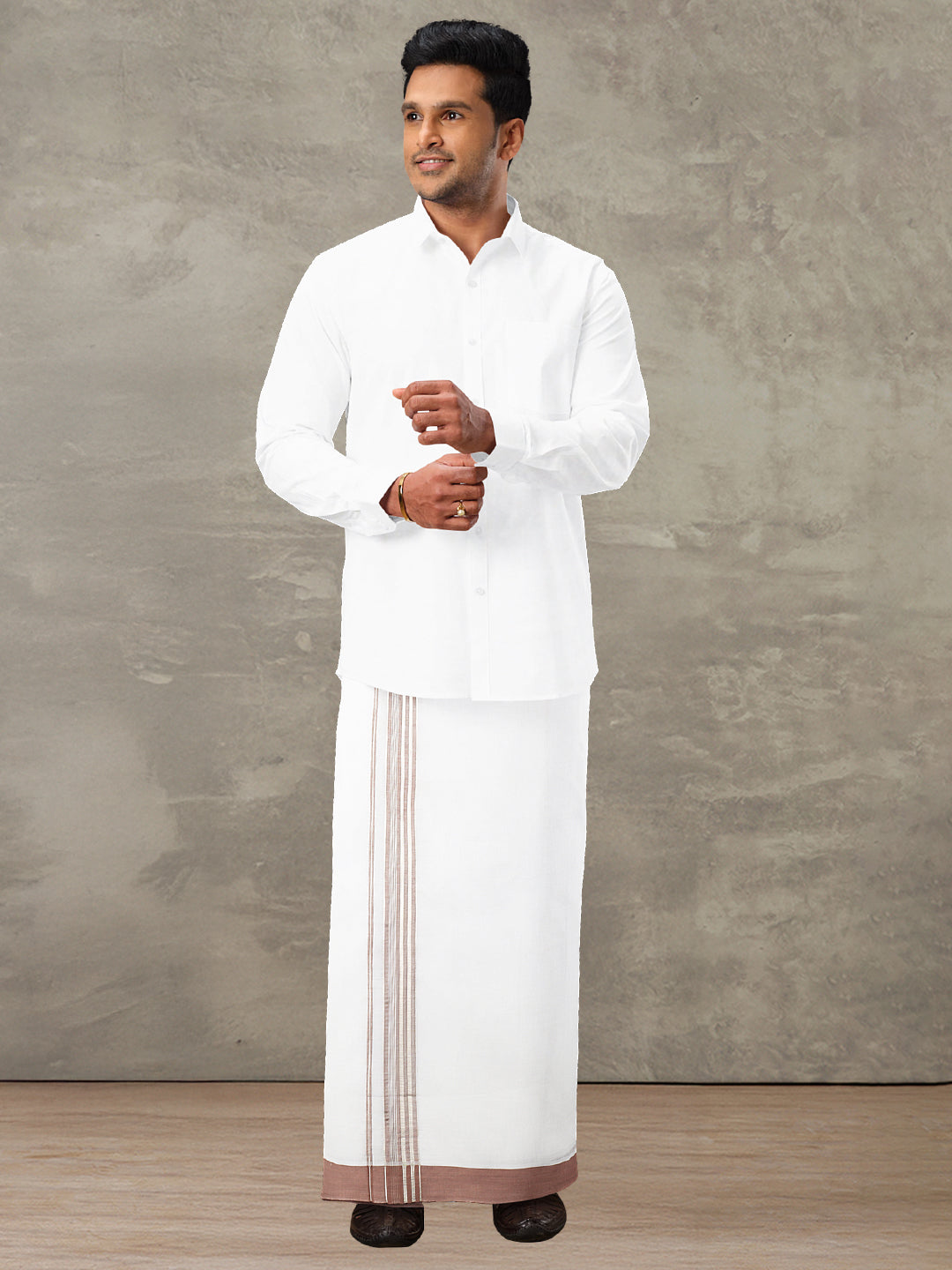 Men 100% Cotton Double Layer White Dhoti with Fancy Jari Border NFCY13