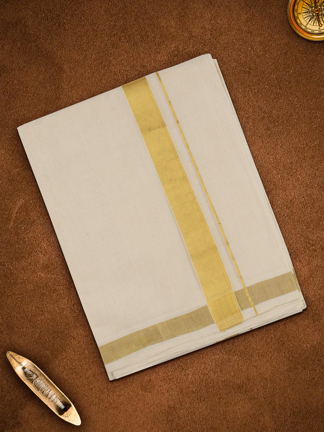 Men Premium Handloom Cream Dhoti with Jari Border HLM65