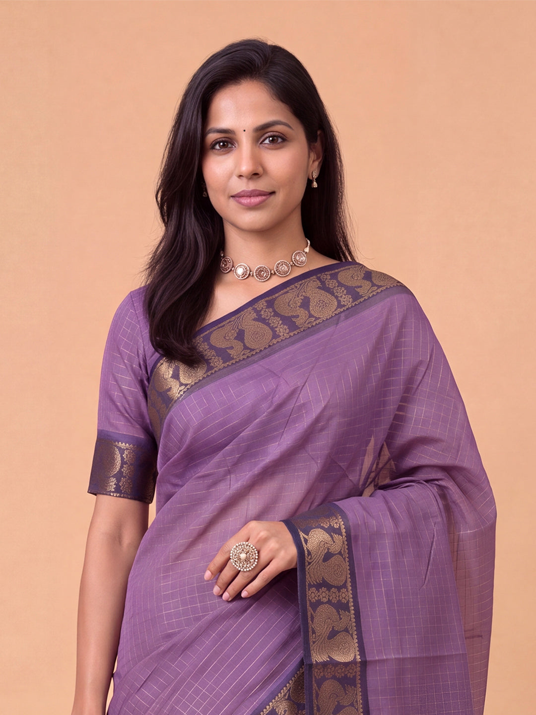 Women Chettinad Cotton Dark Purple Saree CCS08