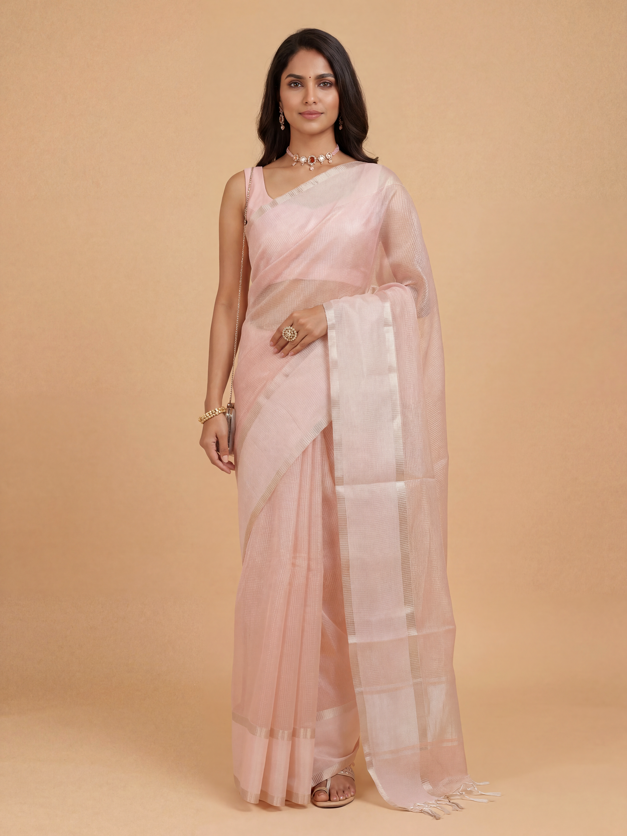 Women Art Silk Peach Saree ASS134