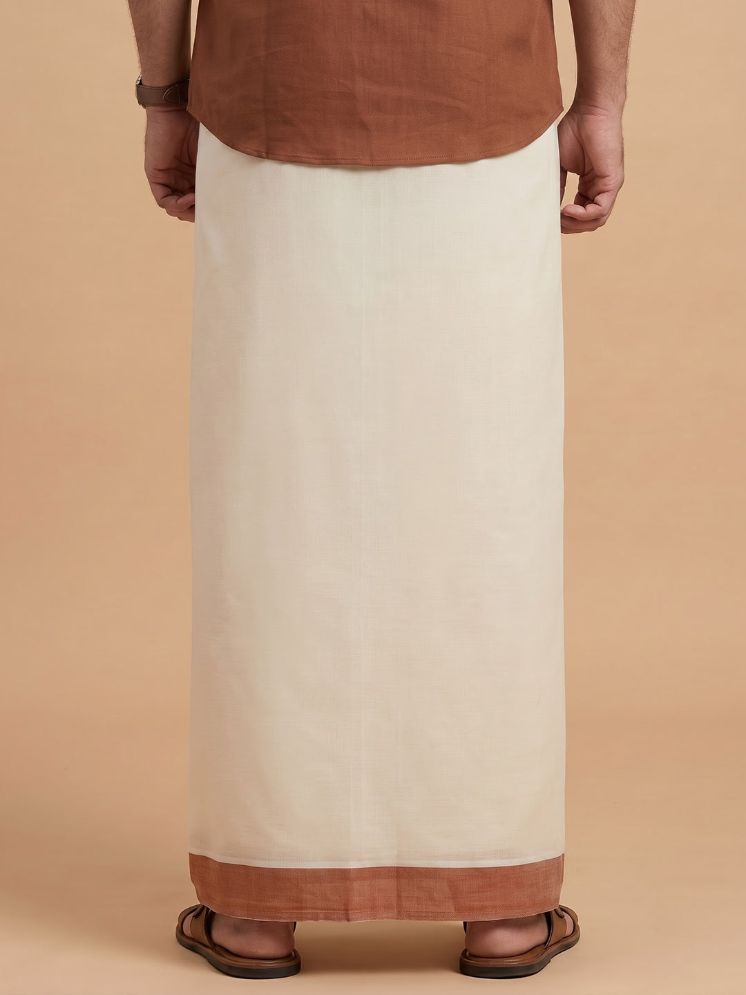 Double Layer 100% Cotton Cream Kora Dhoti with Colour Border - GK02
