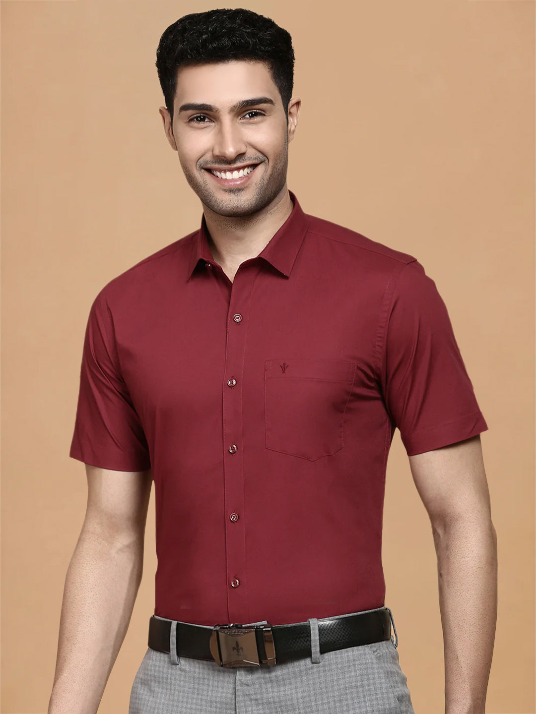 Cotton Spandex Deep Red 2 Way Stretch Smart Fit Shirt LY6