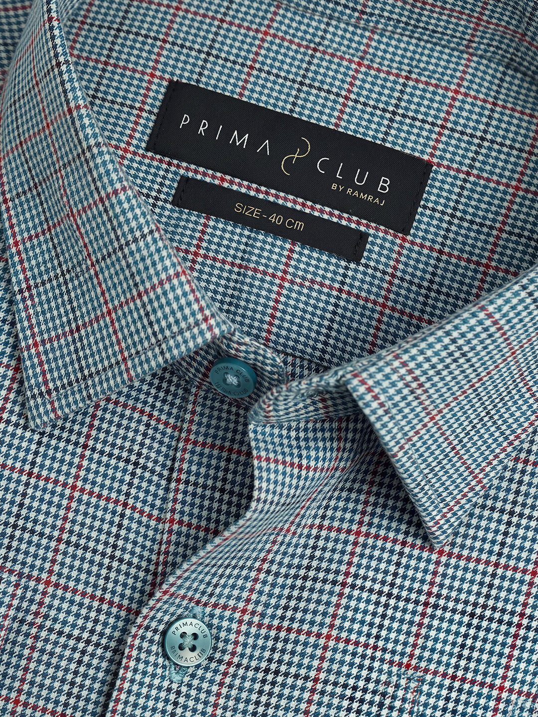 Prima Club Premium Cotton Dobby Teal Blue Checked Regular Fit Shirt SRAQ2