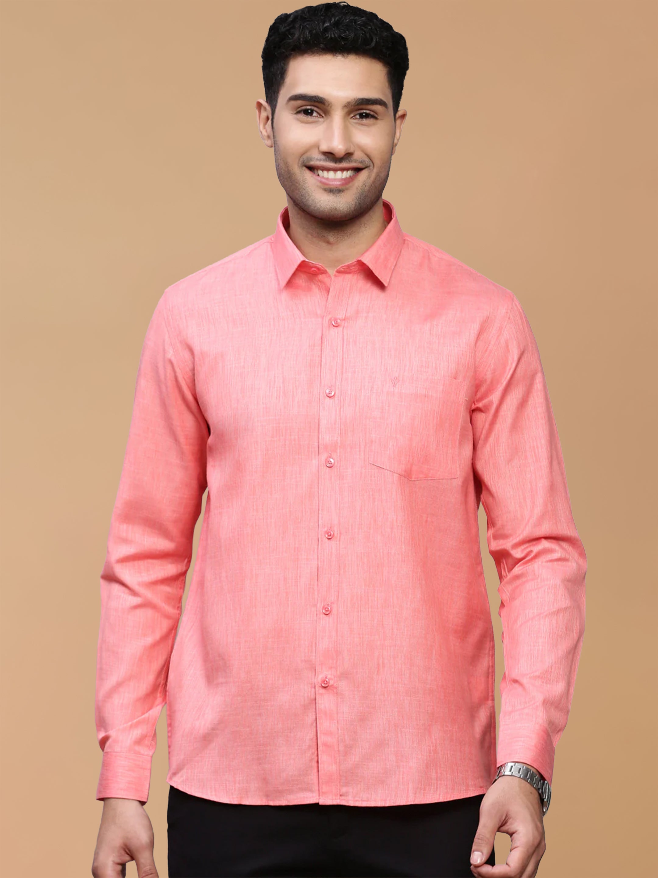 Cotton Rich Pinky Red Regular Fit Shirt T12 CK5