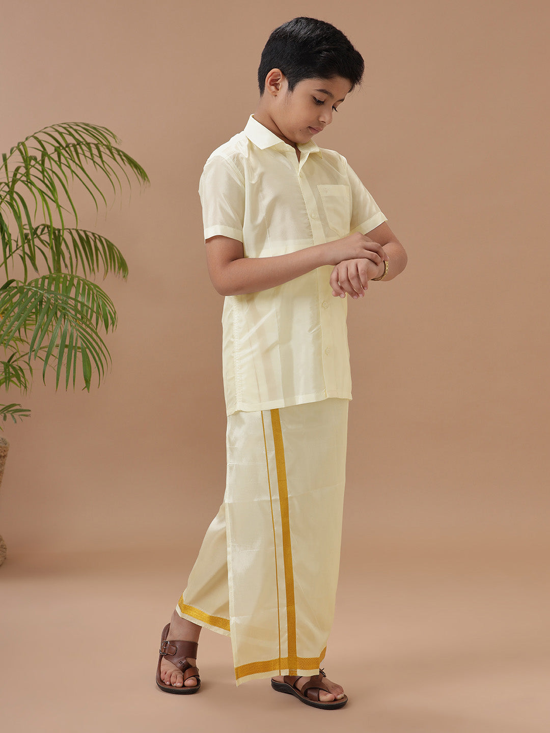 Boys Shirt & Dhoti Set Swayamvara Butterscotch