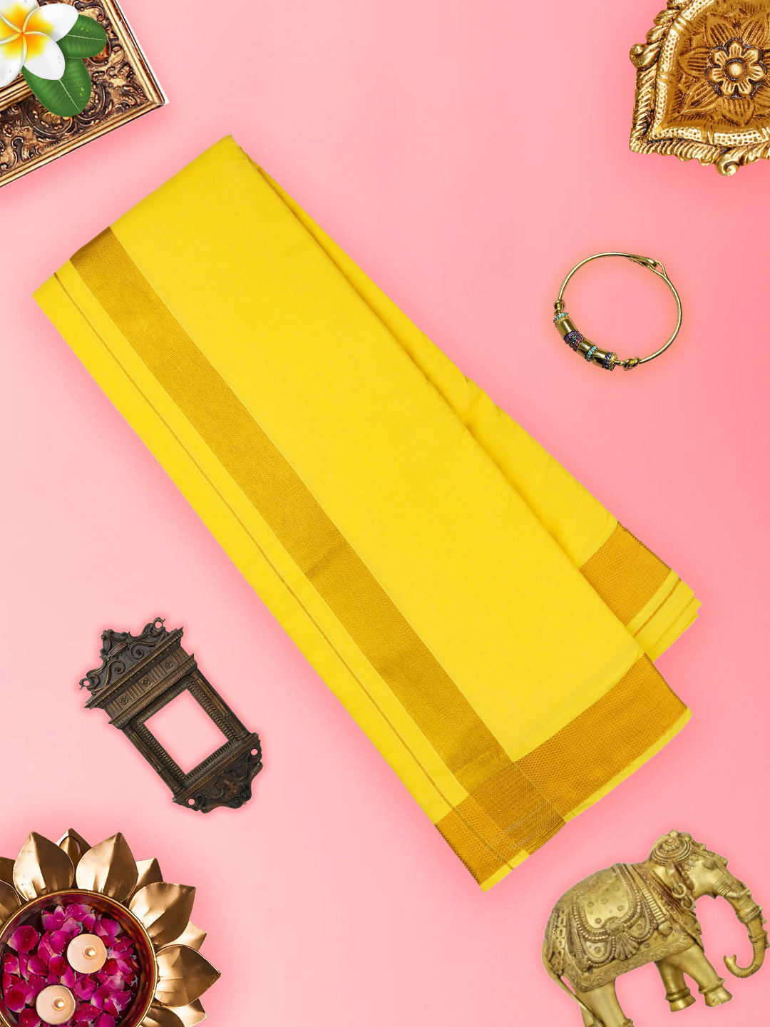 Mens Panchakacham Dhoti with Angavasthram Dheeksha Yellow (9+5)-View two