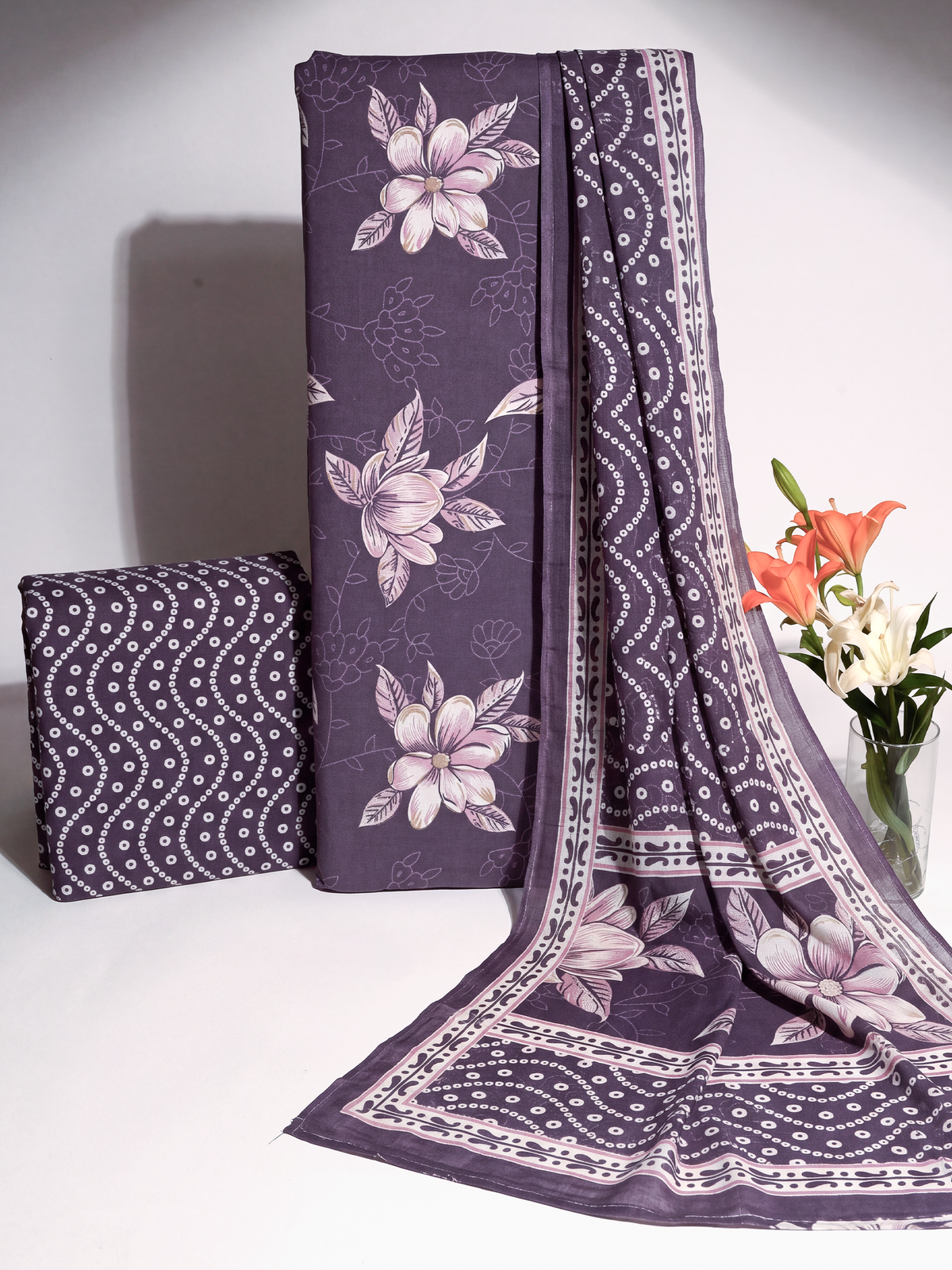 Women Cotton Purple Printed Dress Material DM391