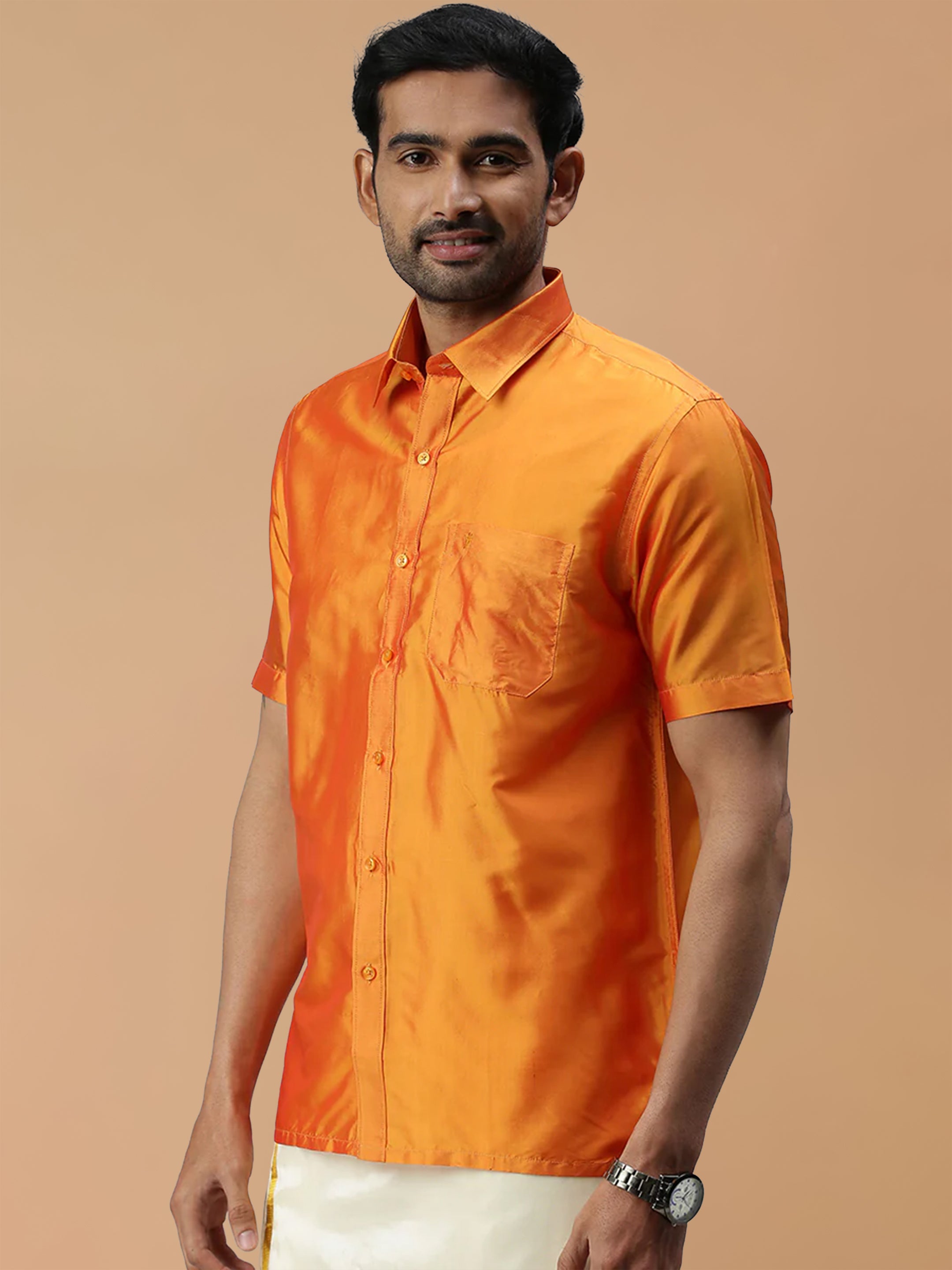 Silk Feel Golden Orange Shirt - Regular Fit