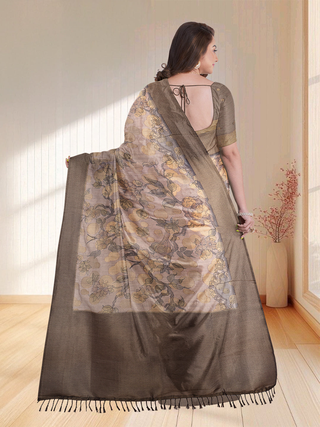 Women Violet Semi Tussar Printed Saree ST259