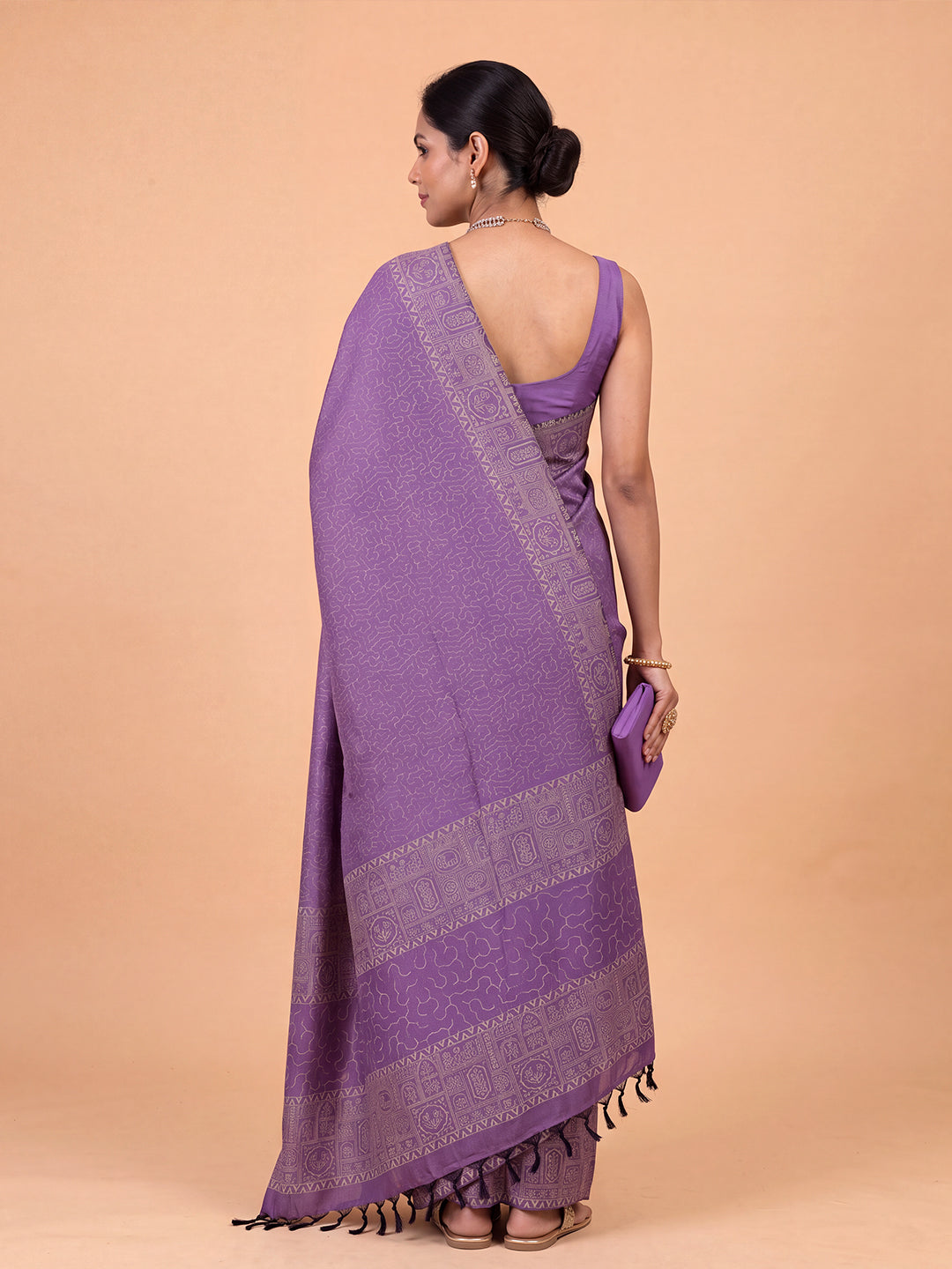 Women Pure Cotton Purple Printed Saree PCS285