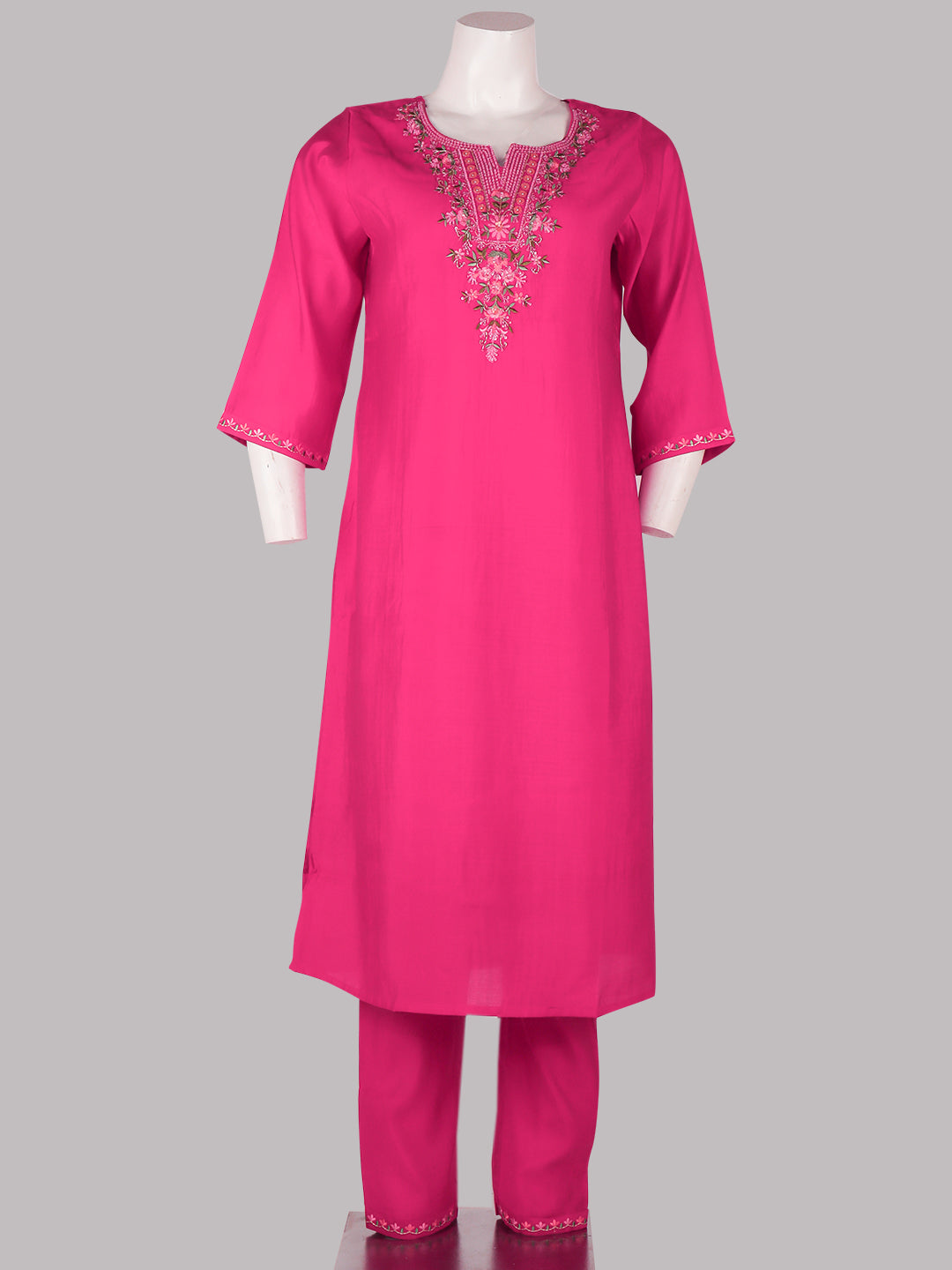 Women Cotton Embroidered Kurti Set Dark Pink EKS41