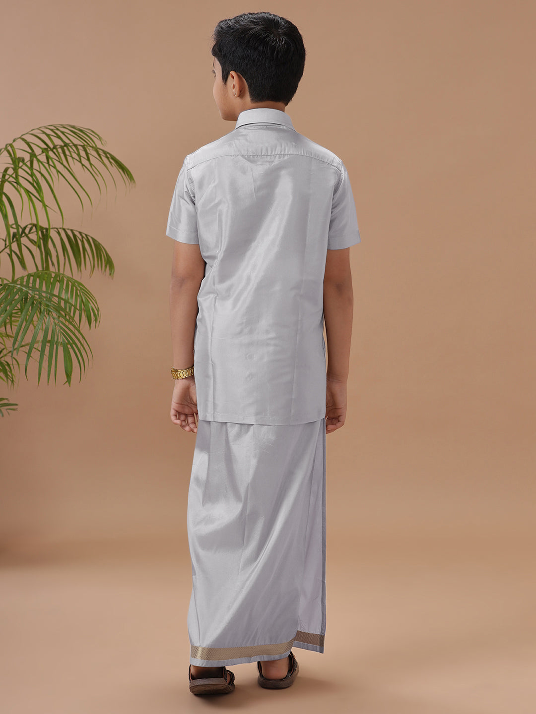 Boys Shirt & Dhoti Set Swayamvara Silver Grey