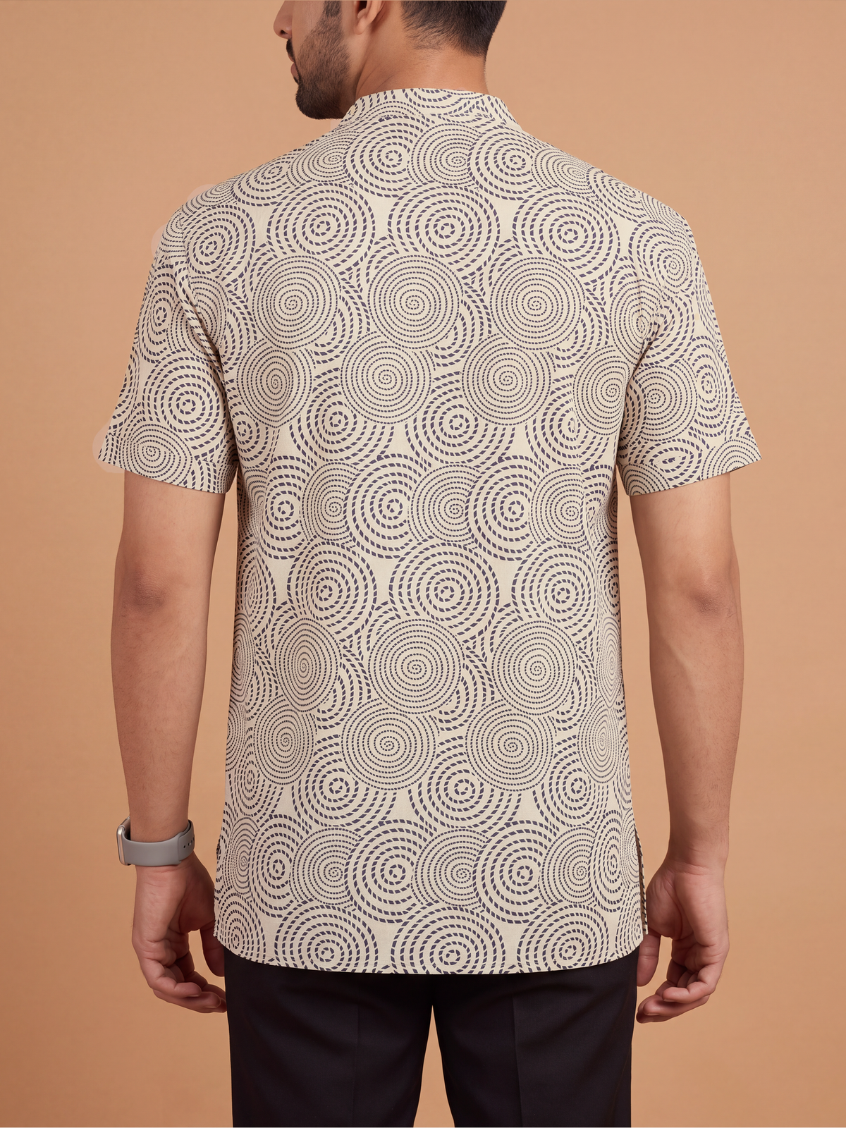 Cotton Short Length Beige Spiral Printed Pocket Kurta RN9
