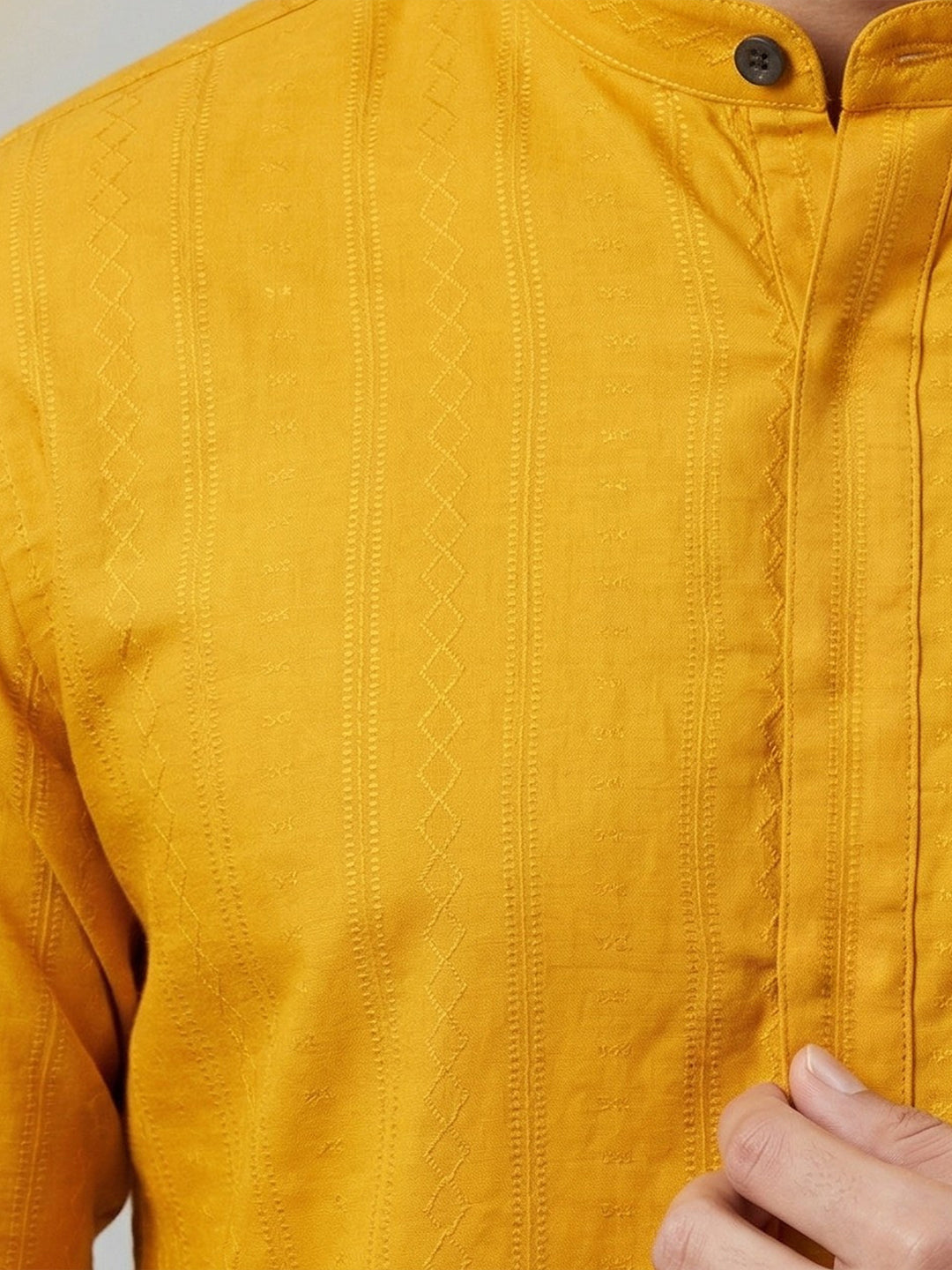 Cotton Short Length Self Design Pocket Kurta Turmeric Yellow Y31