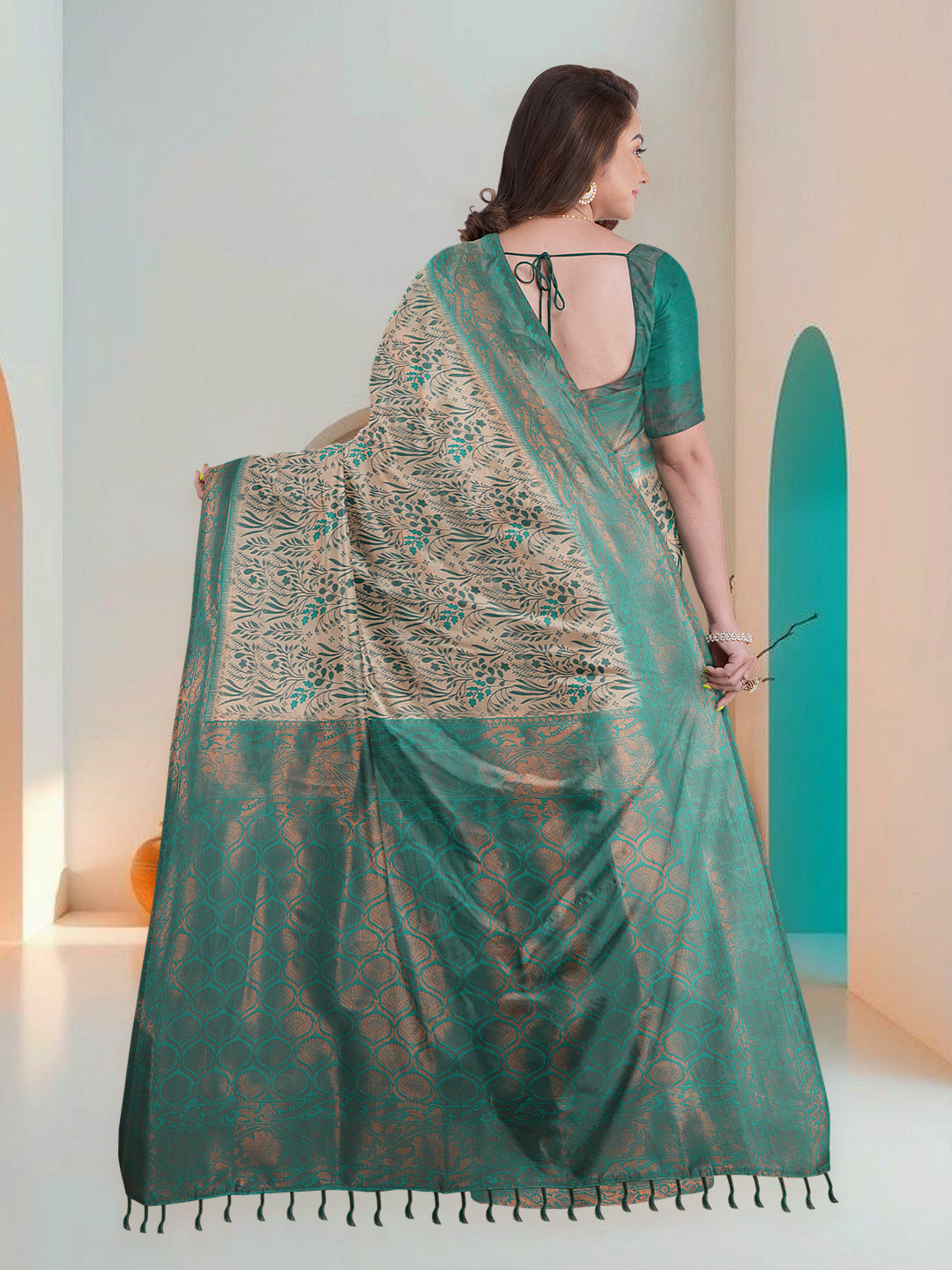Women Peach Art Silk Printed Saree ASS60