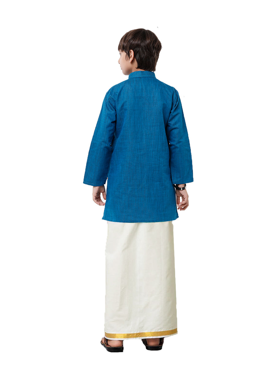 Boys Fantastic Kurta & Cream Dhoti Set Navy FS8-Back view
