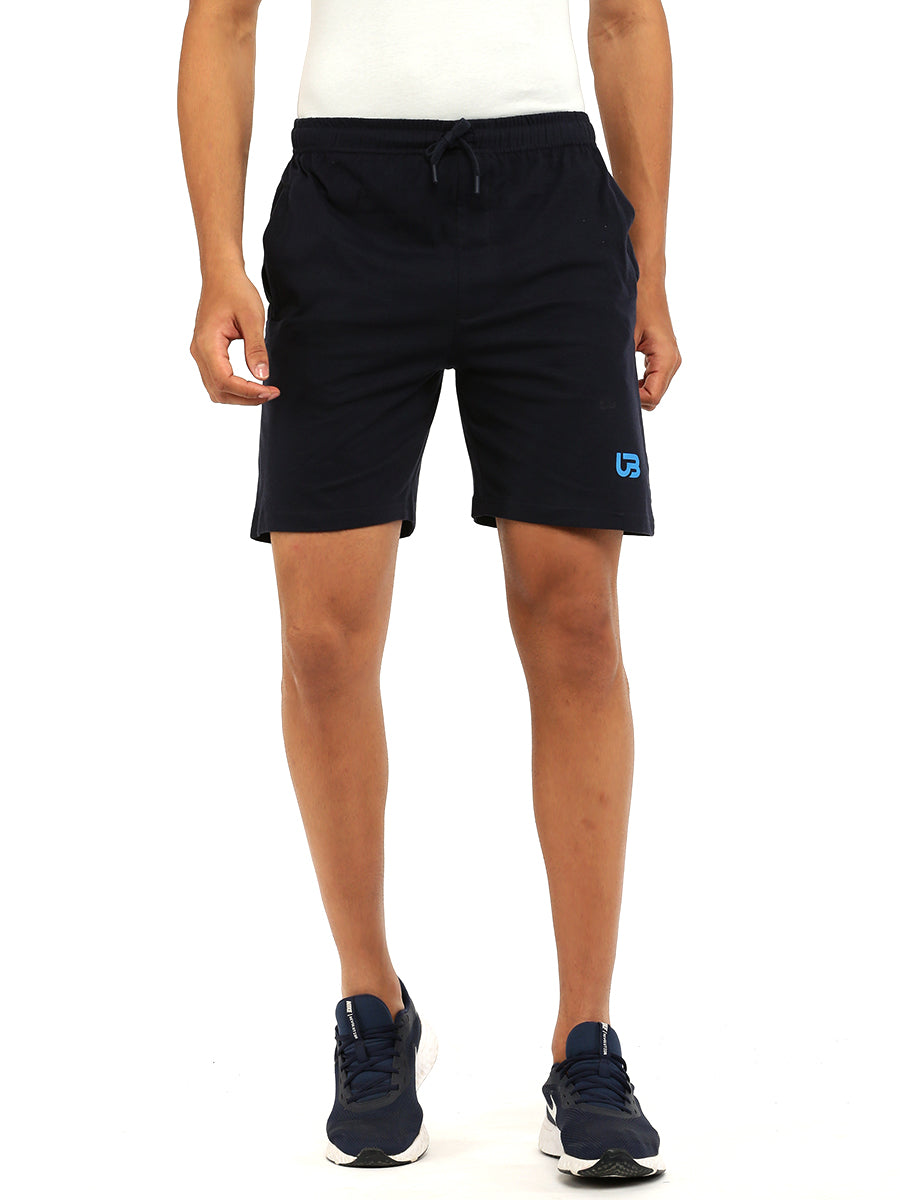 Men's Navy Super Combed Cotton Regular Fit With Side Zipper Shorts