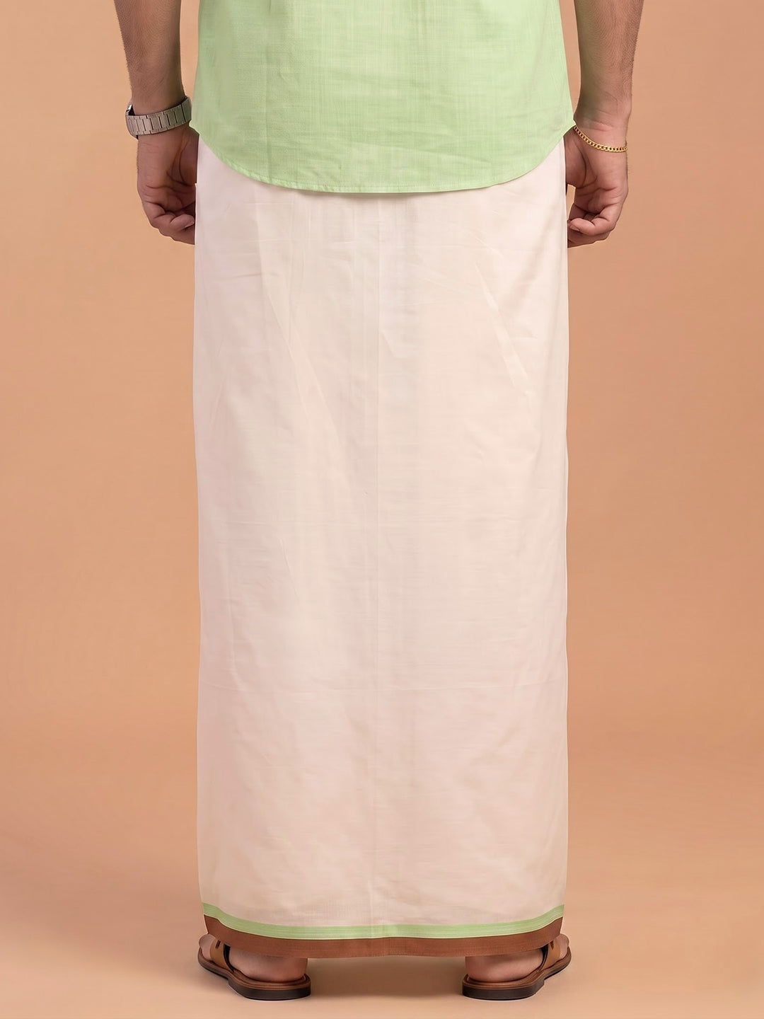 Double Layer Giza Cotton Cream Kora Dhoti with Colour Border - PKJ01