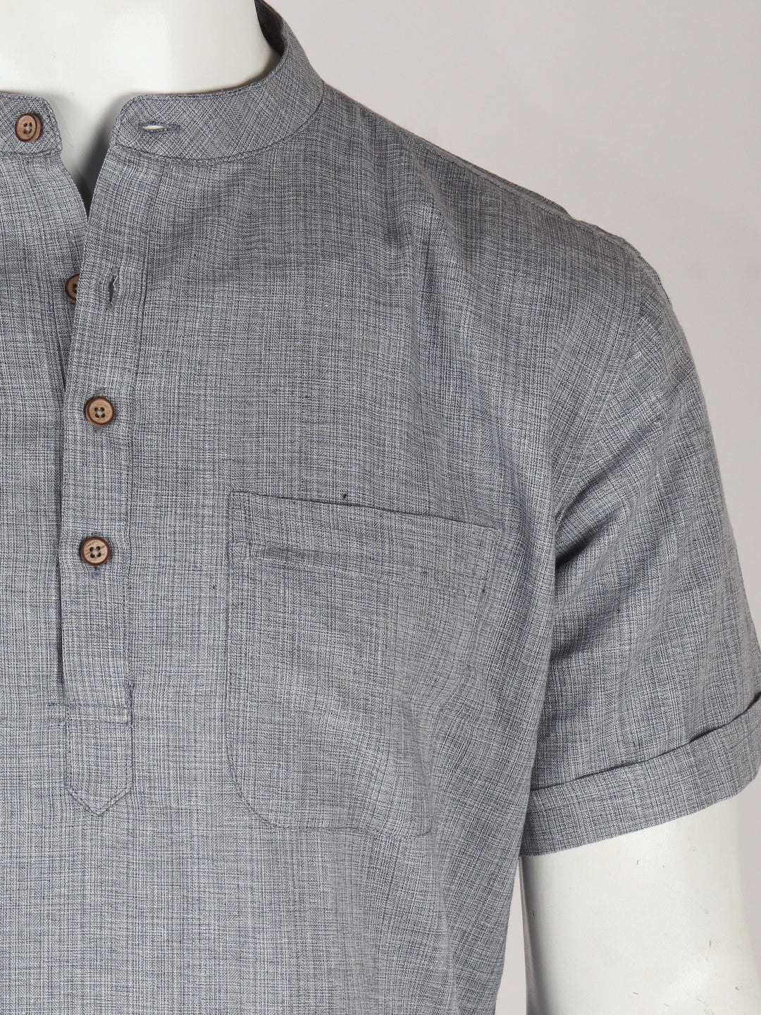 Men Cotton Short Length Plain Pocket Kurta Blue Grey PC23