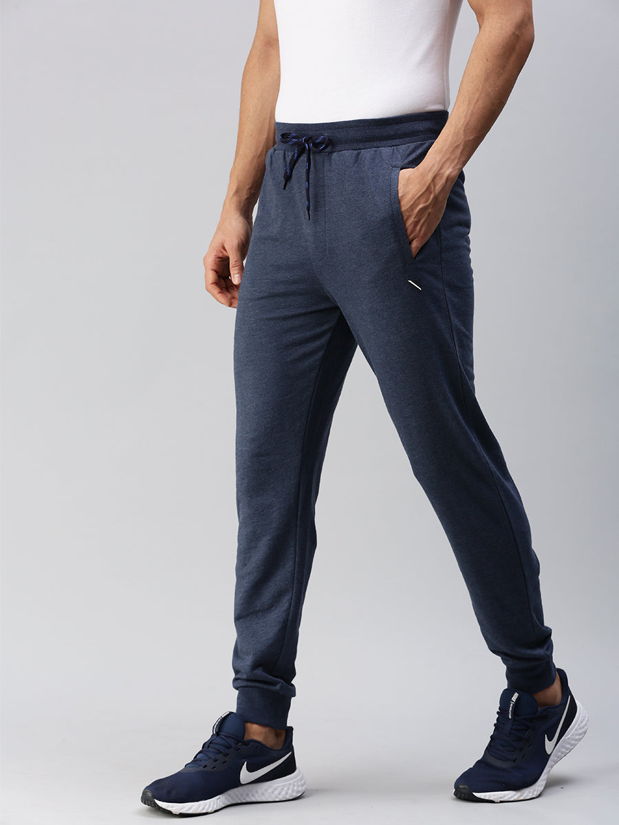 Men Combed Cotton Rich Jogger with Side Pockets Blue Melange JP5