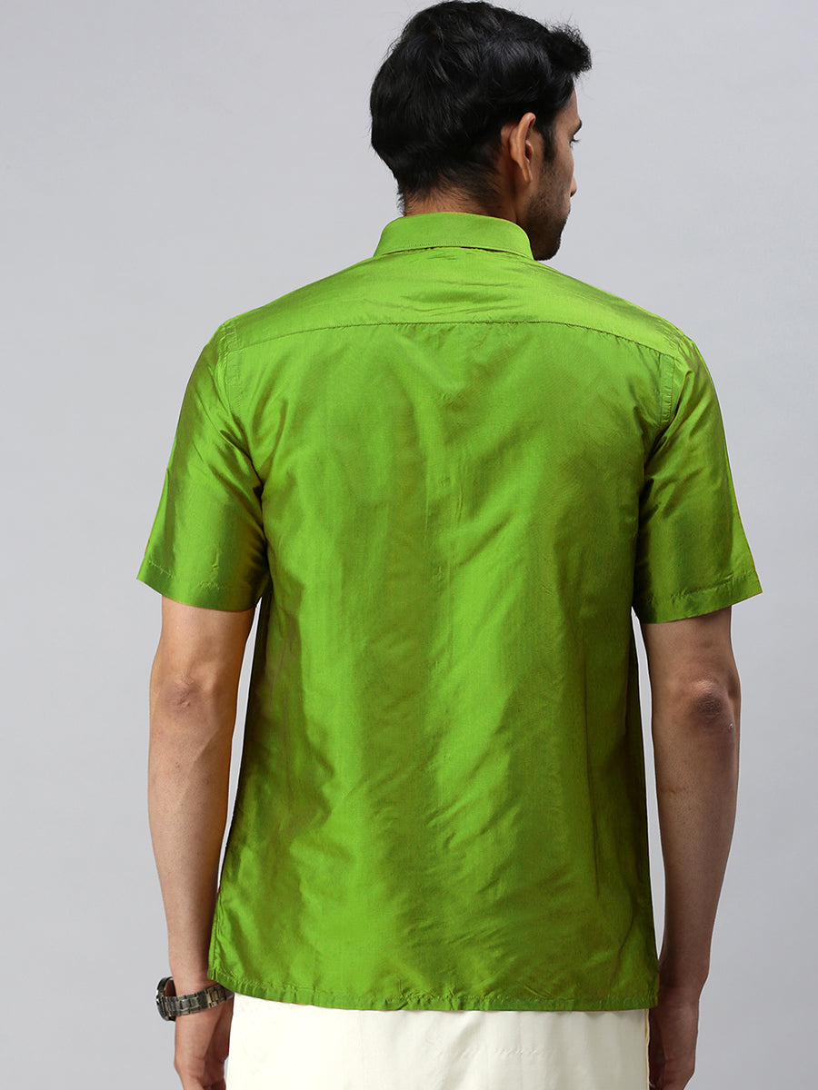 Mens Silk Feel Parrot Green Half Sleeves Shirt SFC09-Back view