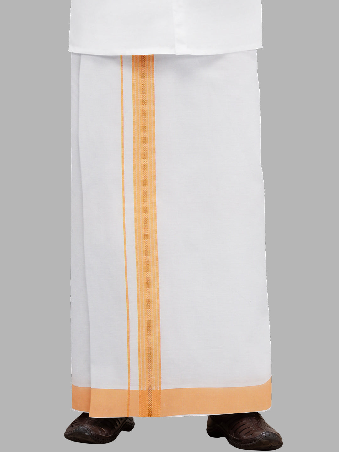 Men Cotton Blend Readymade Single Layer White Dhoti with Fancy Jari Border GACJ27