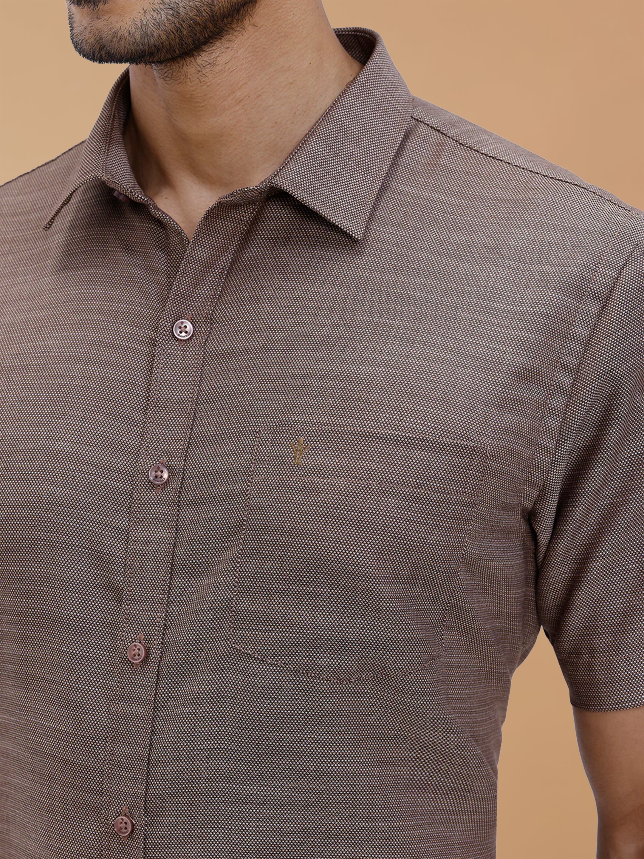 Cotton Rich Brown Dobby Regular Fit Shirt T59 AIT4