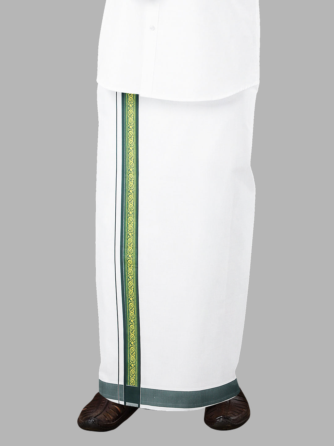 Men Single Layer Cotton Blend White Dhoti with Double Side Fancy Border HM 01