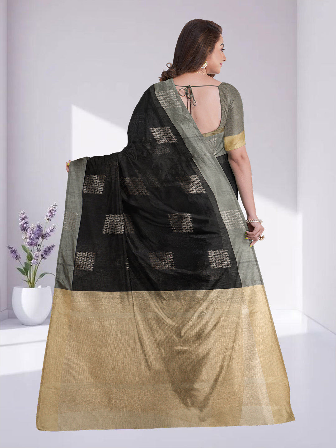 Women Black Kotta Cotton Saree PCS187