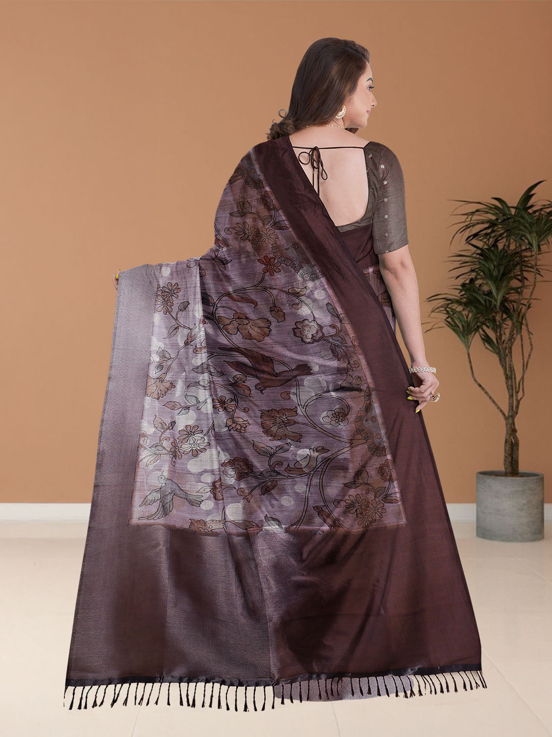 Women Purple Semi Tussar Printed Saree ST258