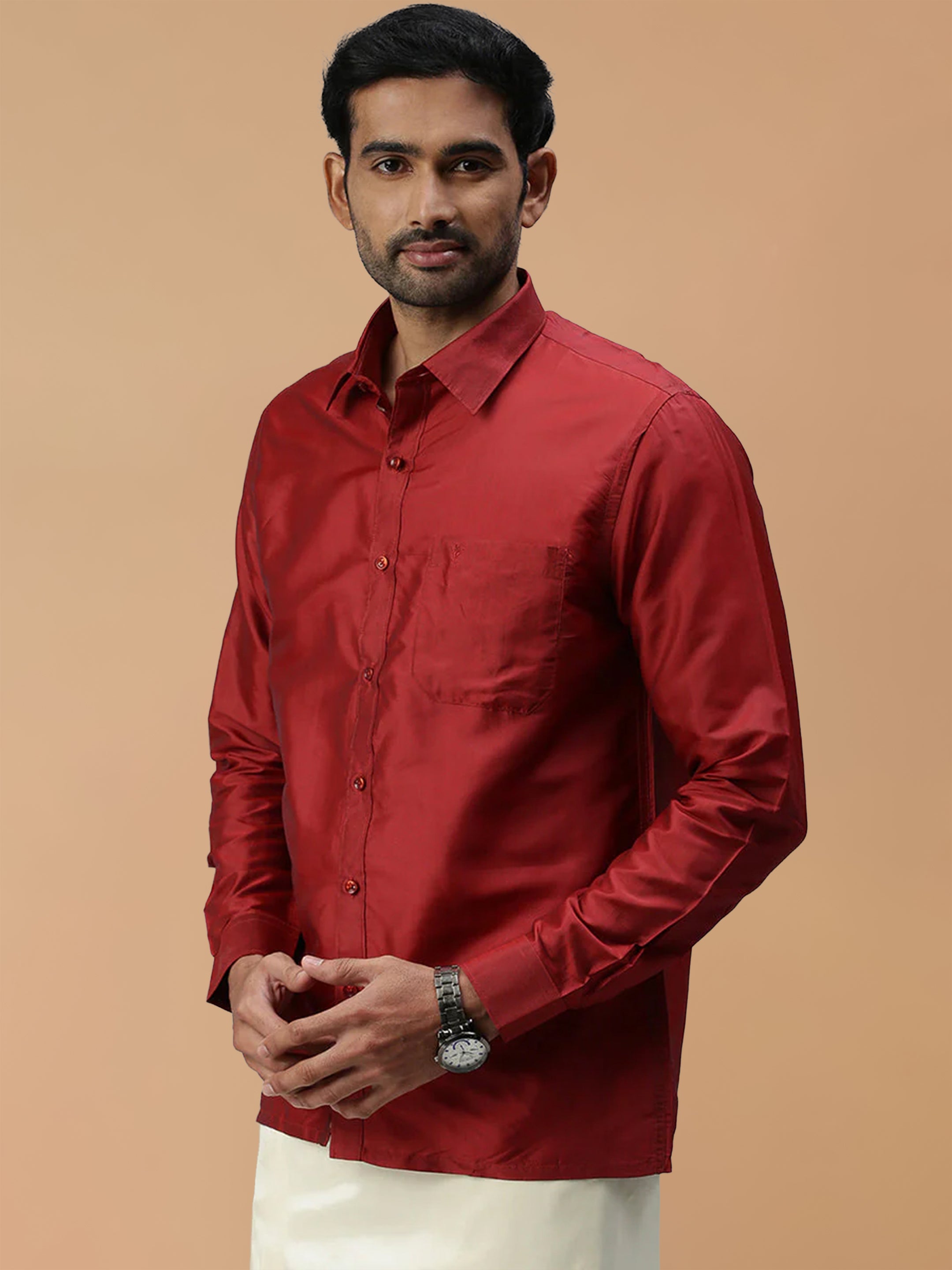 Silk Feel Maroon Shirt - Regular Fit