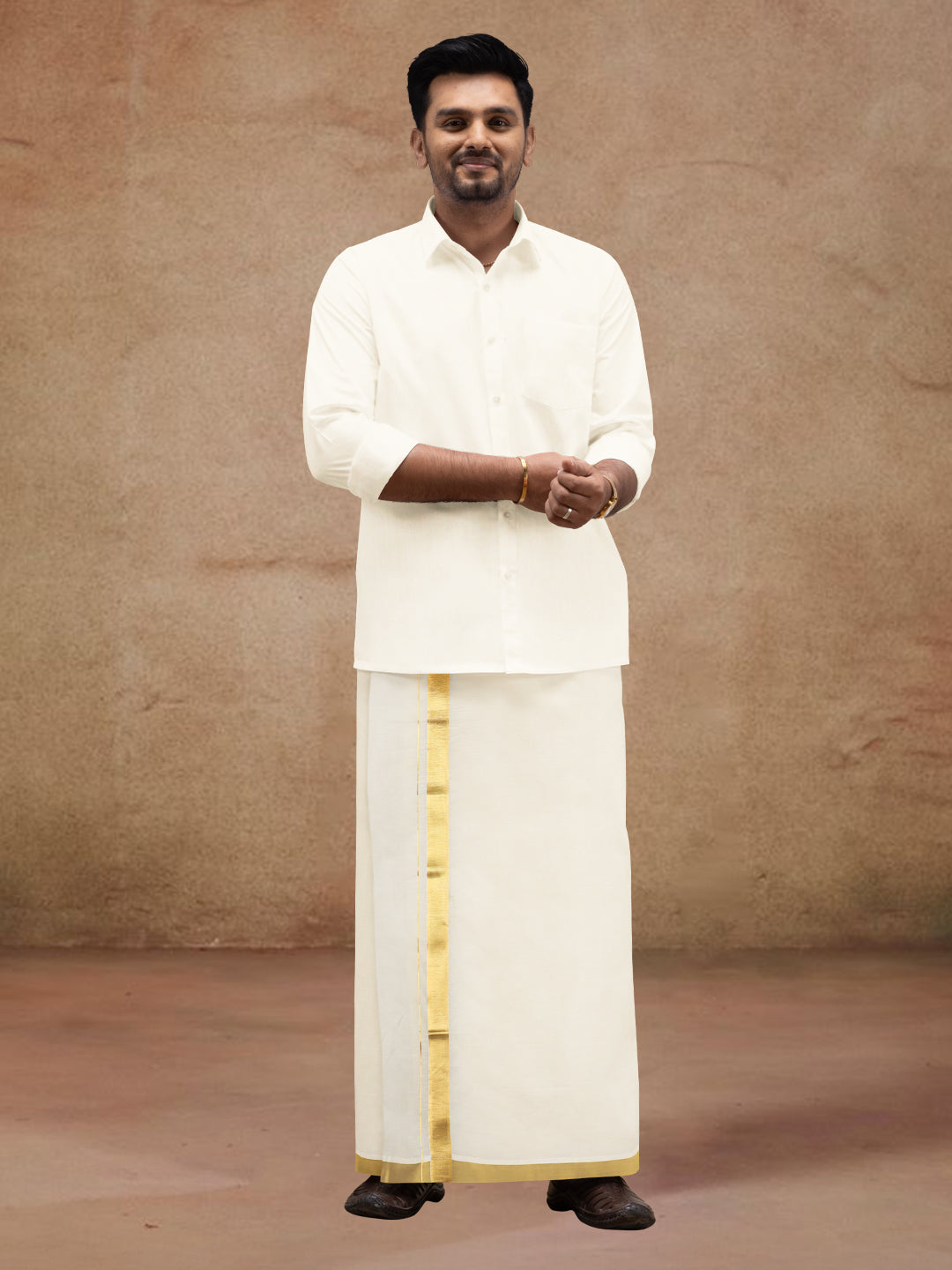 Men Kora Cotton Double Layer Dhoti with Double Side Fancy Jari Border PR16