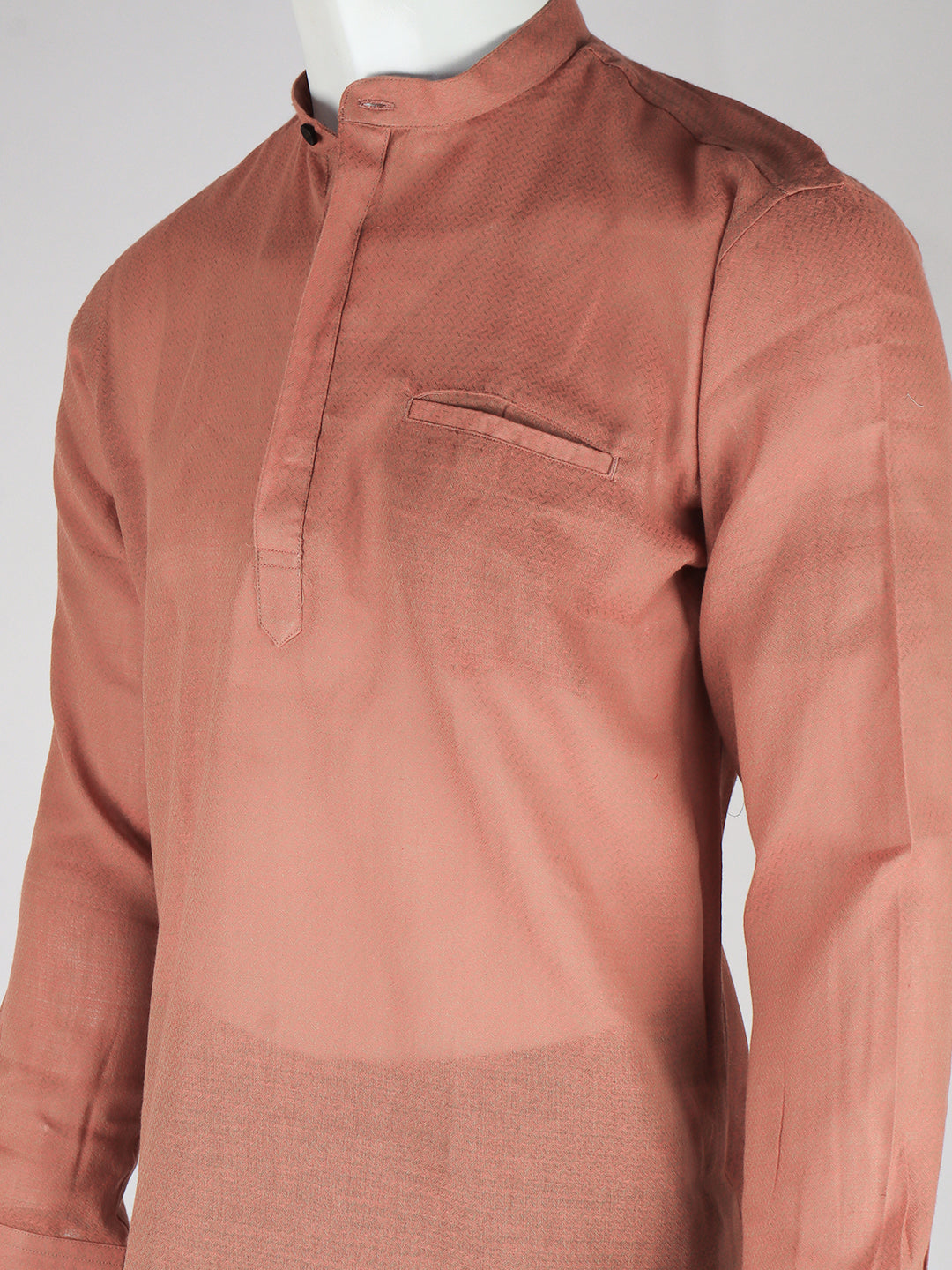Men Cotton Short Length Self Design Pocket Kurta Peach Saffron RJ43