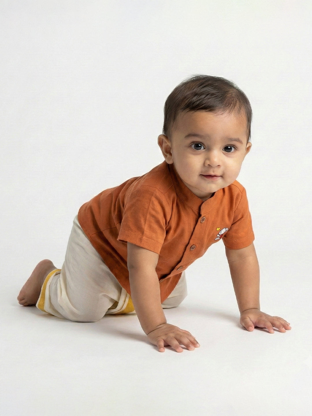 Born Baby Shirt Dhoti and Panchakacham Set Brown