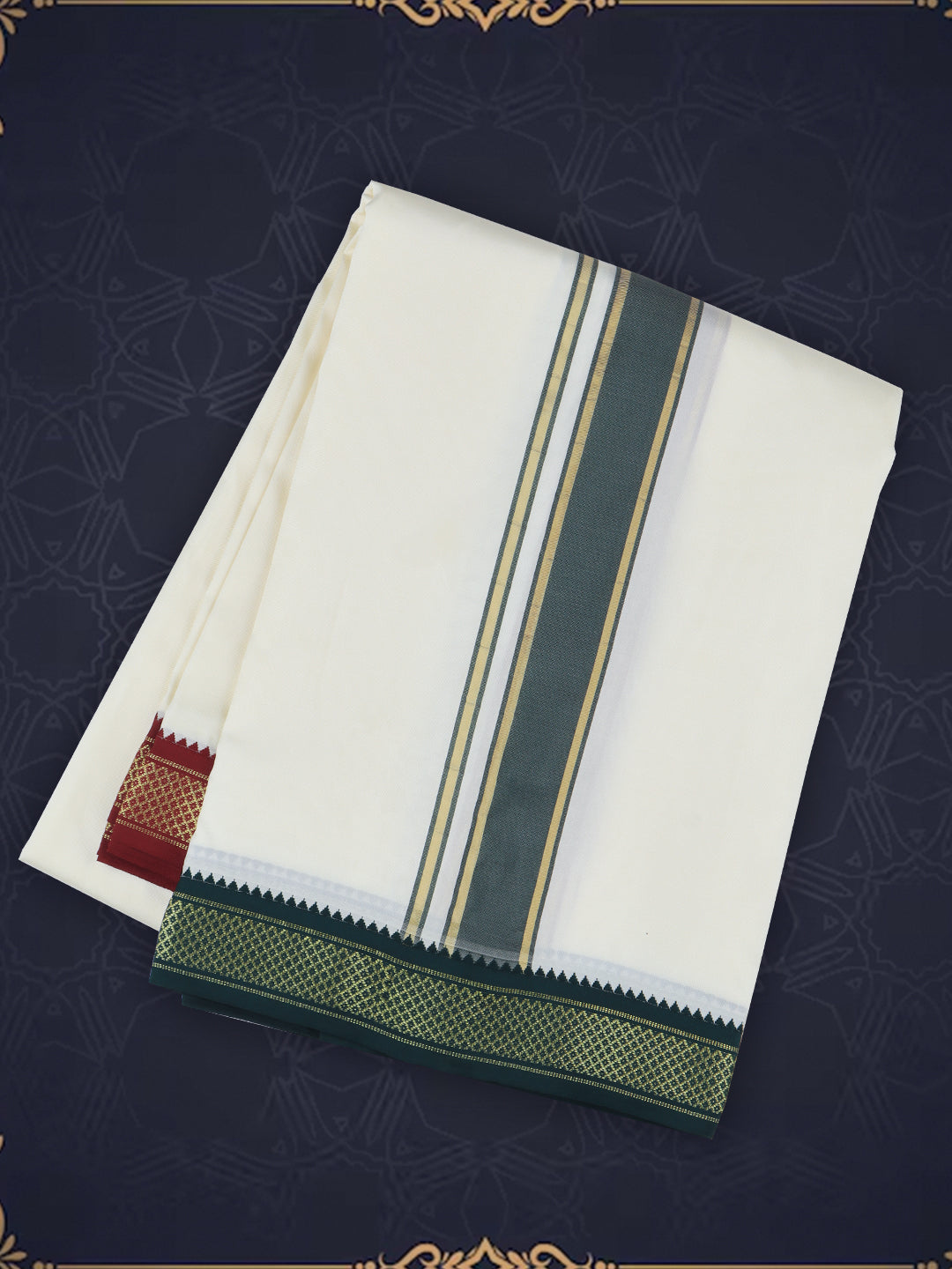 Men Art Silk Cream Panchakacham with 5 Khan Jari Pet (8*4)