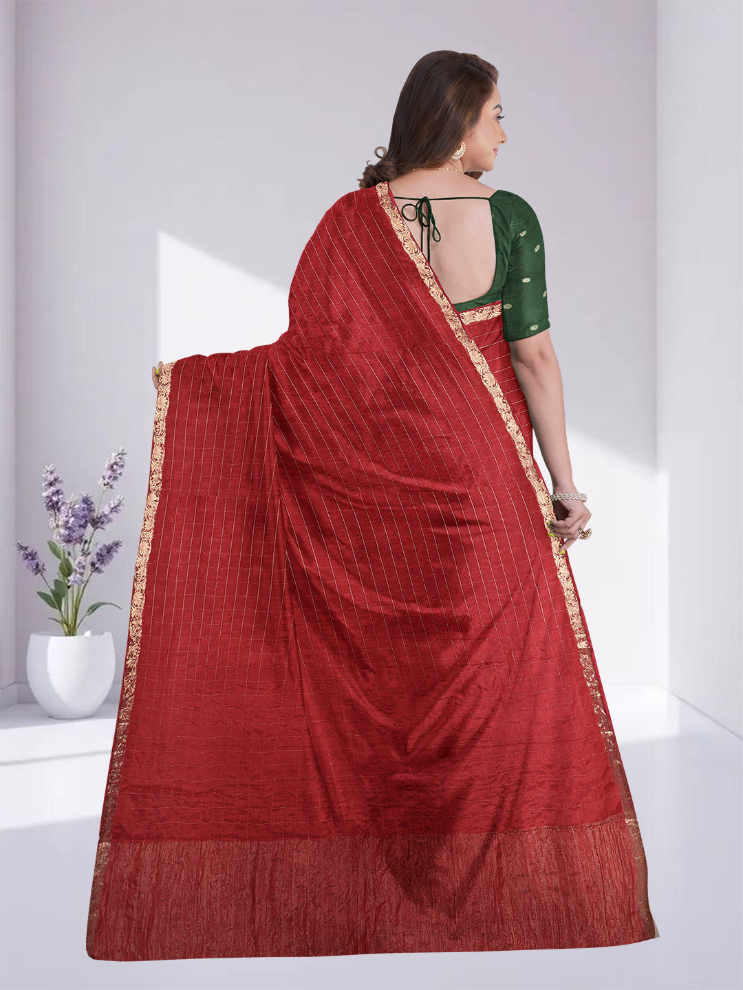 Women Red Semi Silk Saree SS347