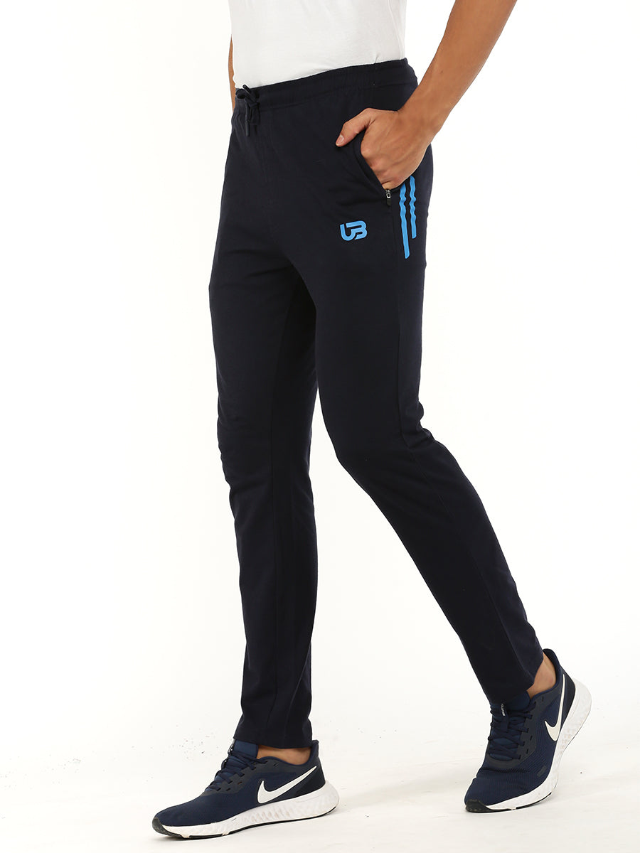 Men Combed Cotton Rich Regular Fit Track pant with Side Pockets Navy AGT4