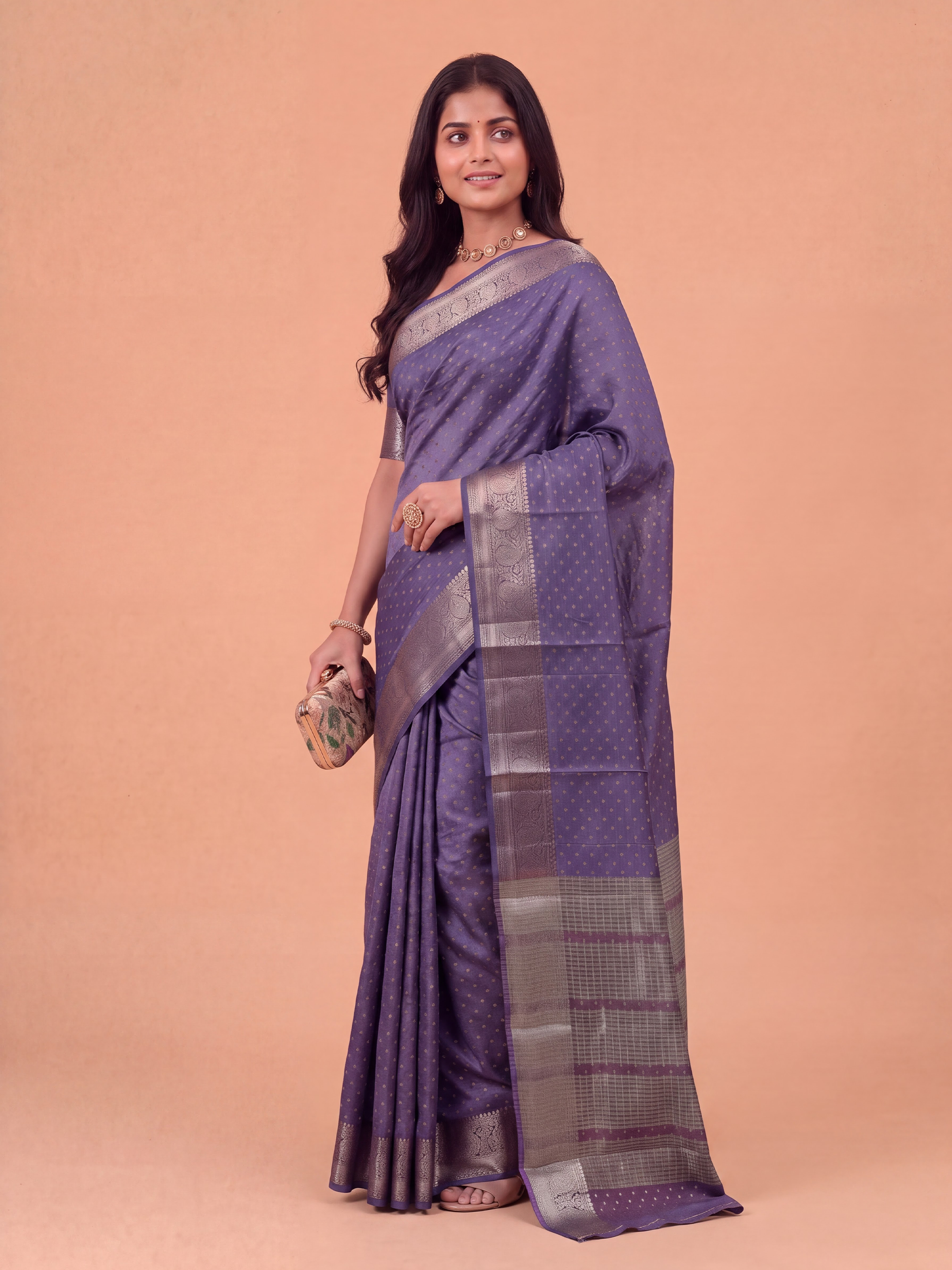 Women Semi Raw Silk Matte Purple Saree SRS121
