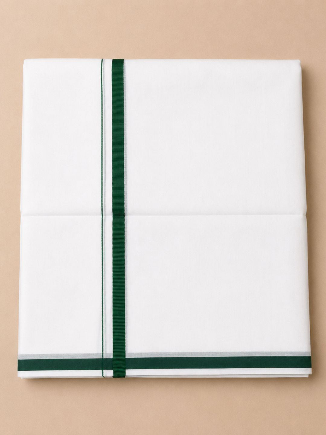 Double Layer 100% Cotton White Dhoti with Big Border - Wisdom WB02