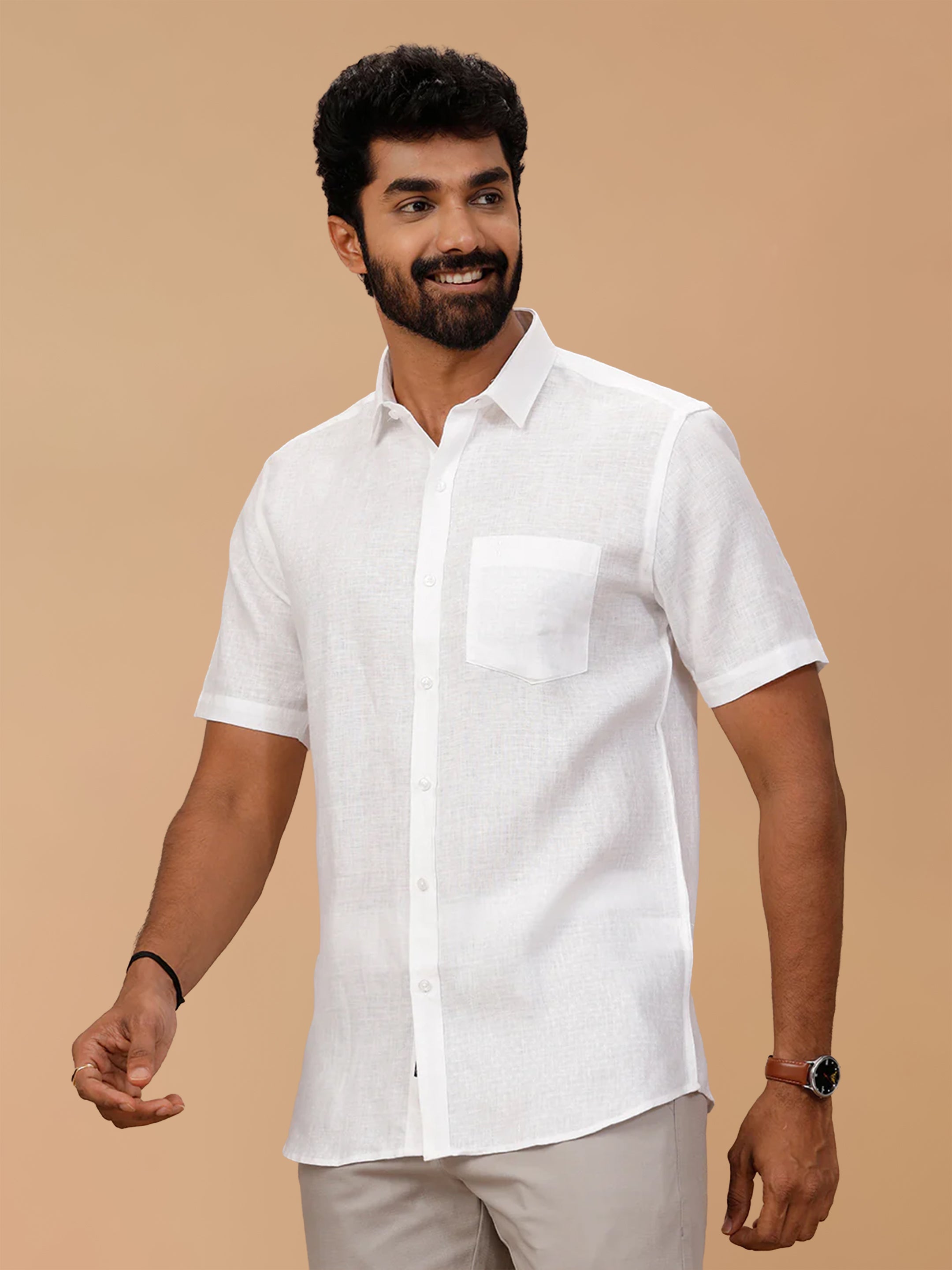 Pure Linen Self Design White Shirt LP1546JF