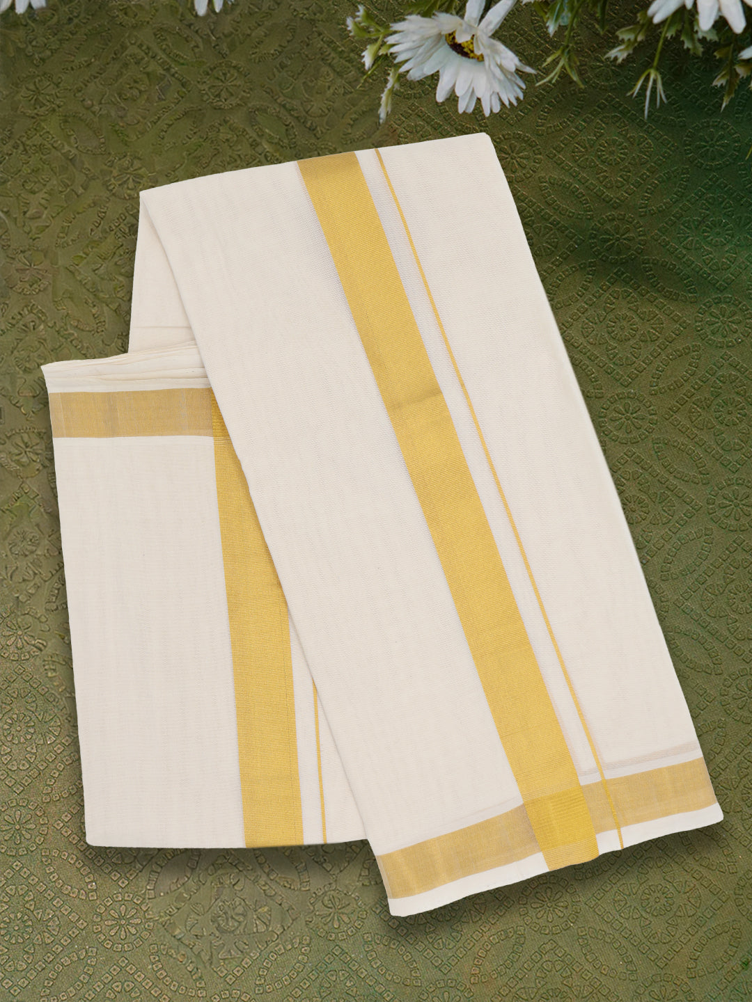 Men Premium Handloom Cream Dhoti with Jari Border HLM63