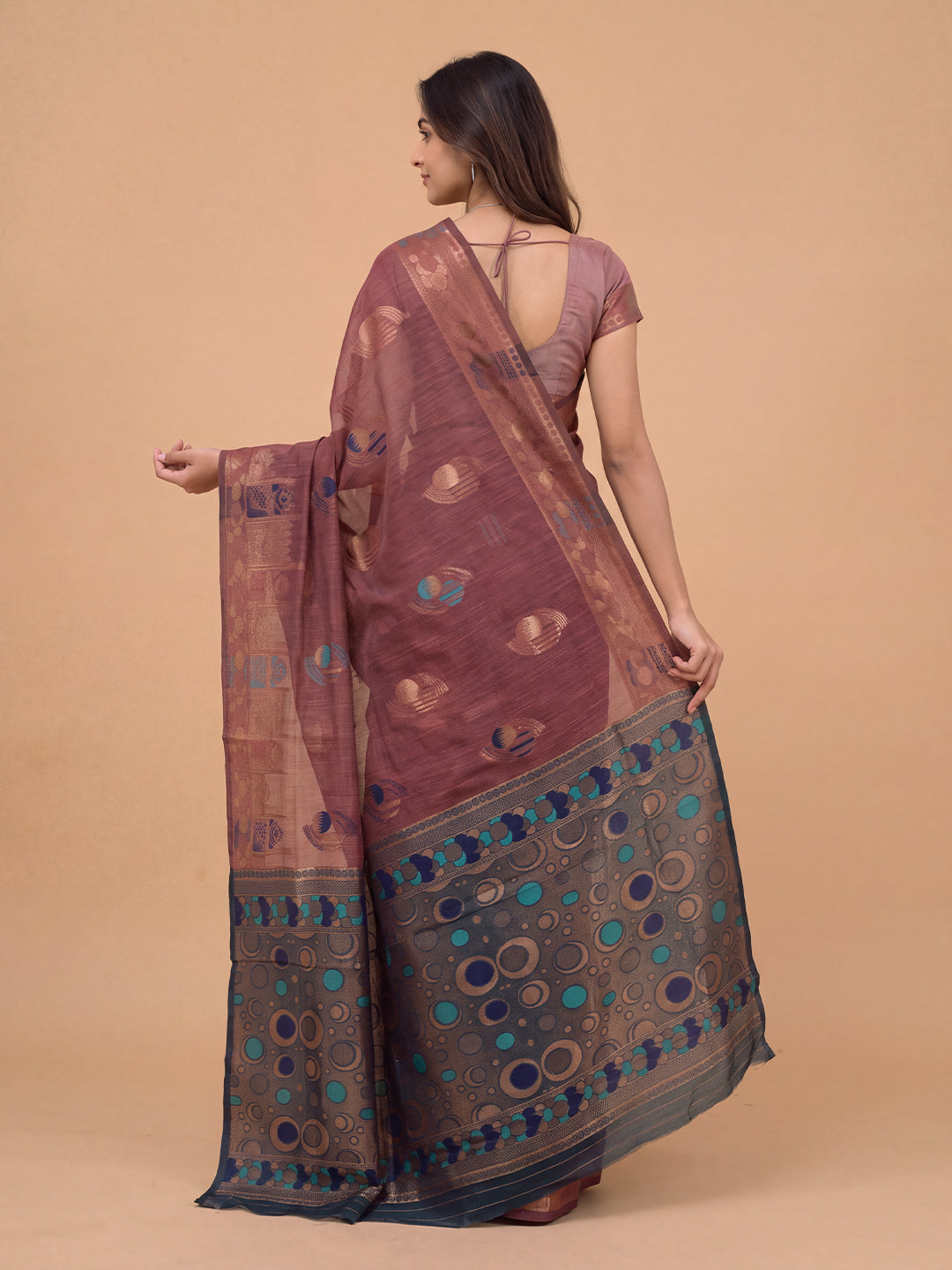 Women Spun Poly Dark Purple Printed Saree SP16