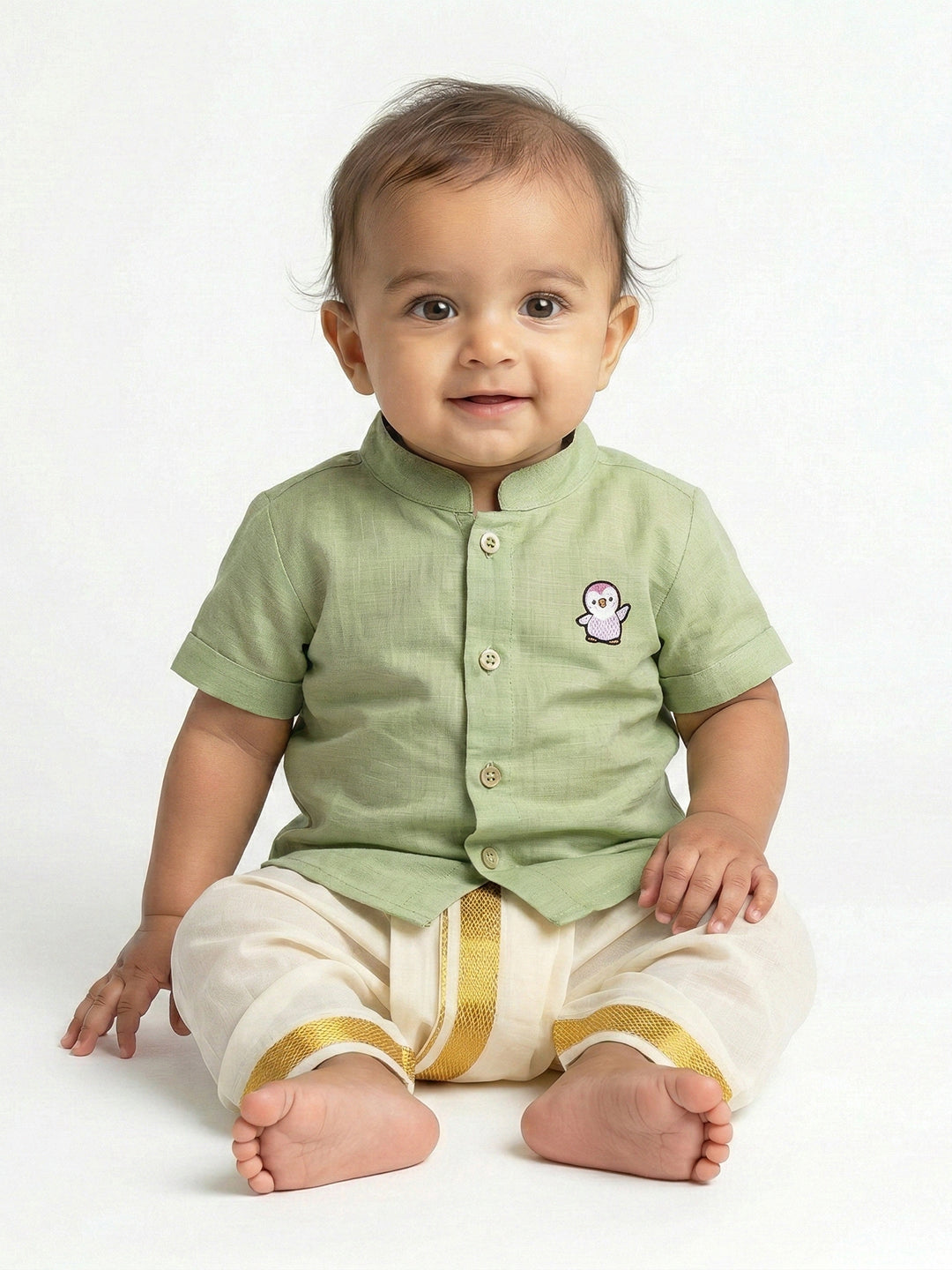 Born Baby Shirt with Pant and Panchakacham Set Pista Green G62