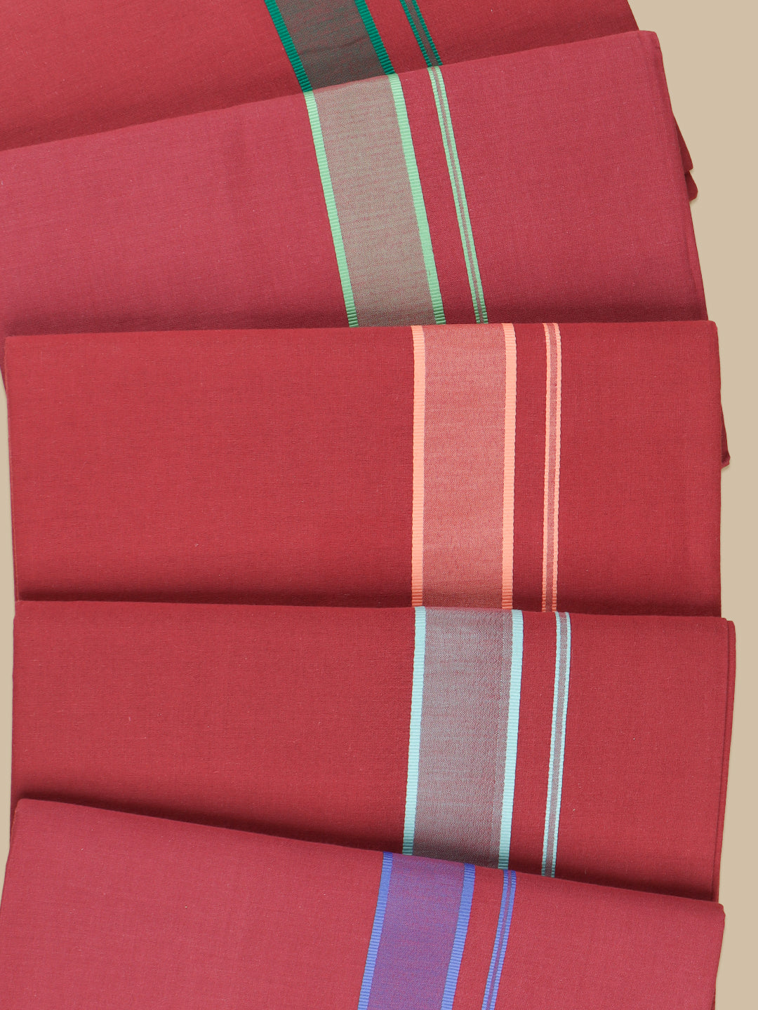 Men 100% Cotton Single Layer Maroon Dhoti with Assorted Border Ahimsa