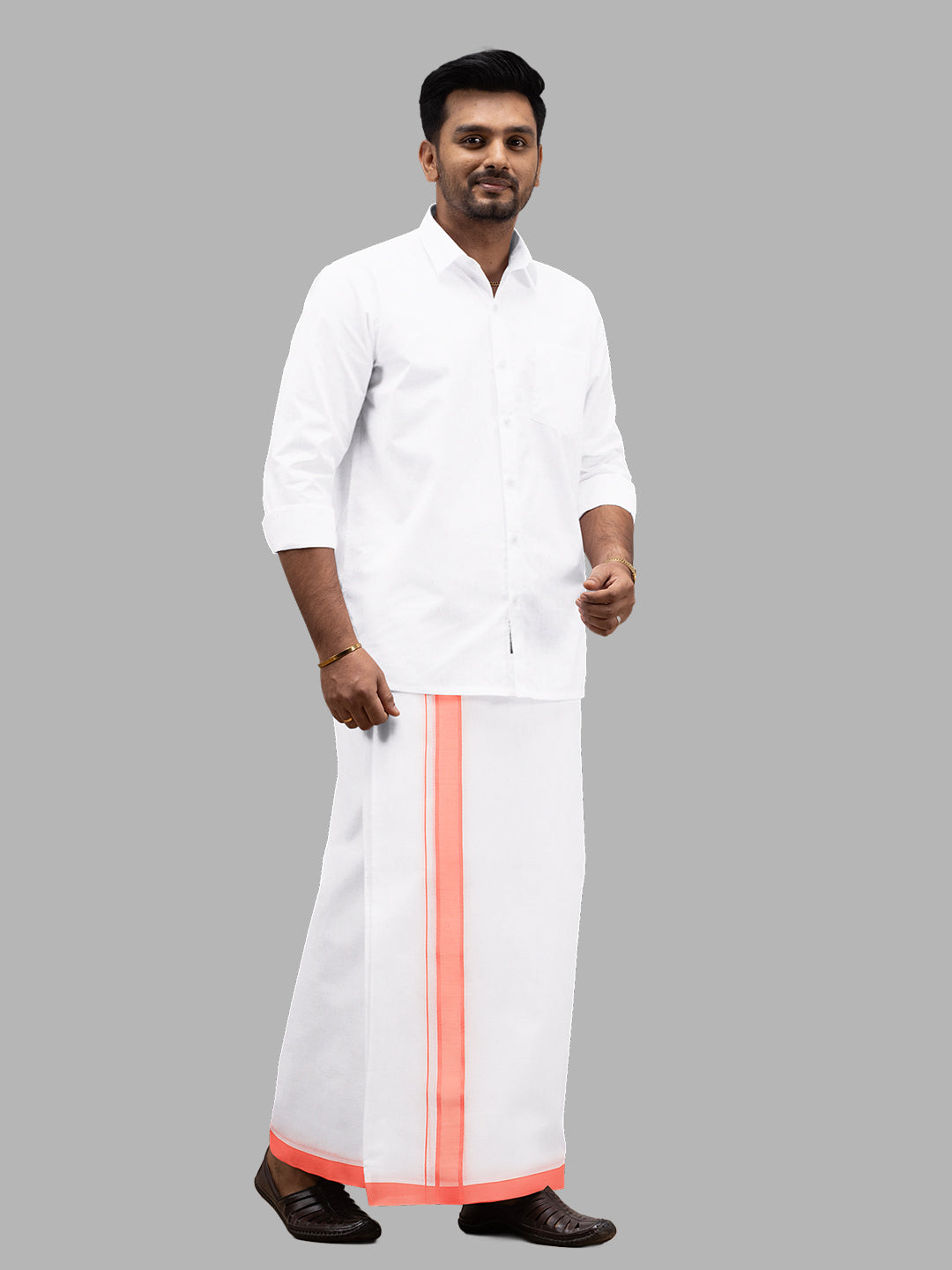 Men 100% Cotton Double Layer White Dhoti with Fancy Border RPN03