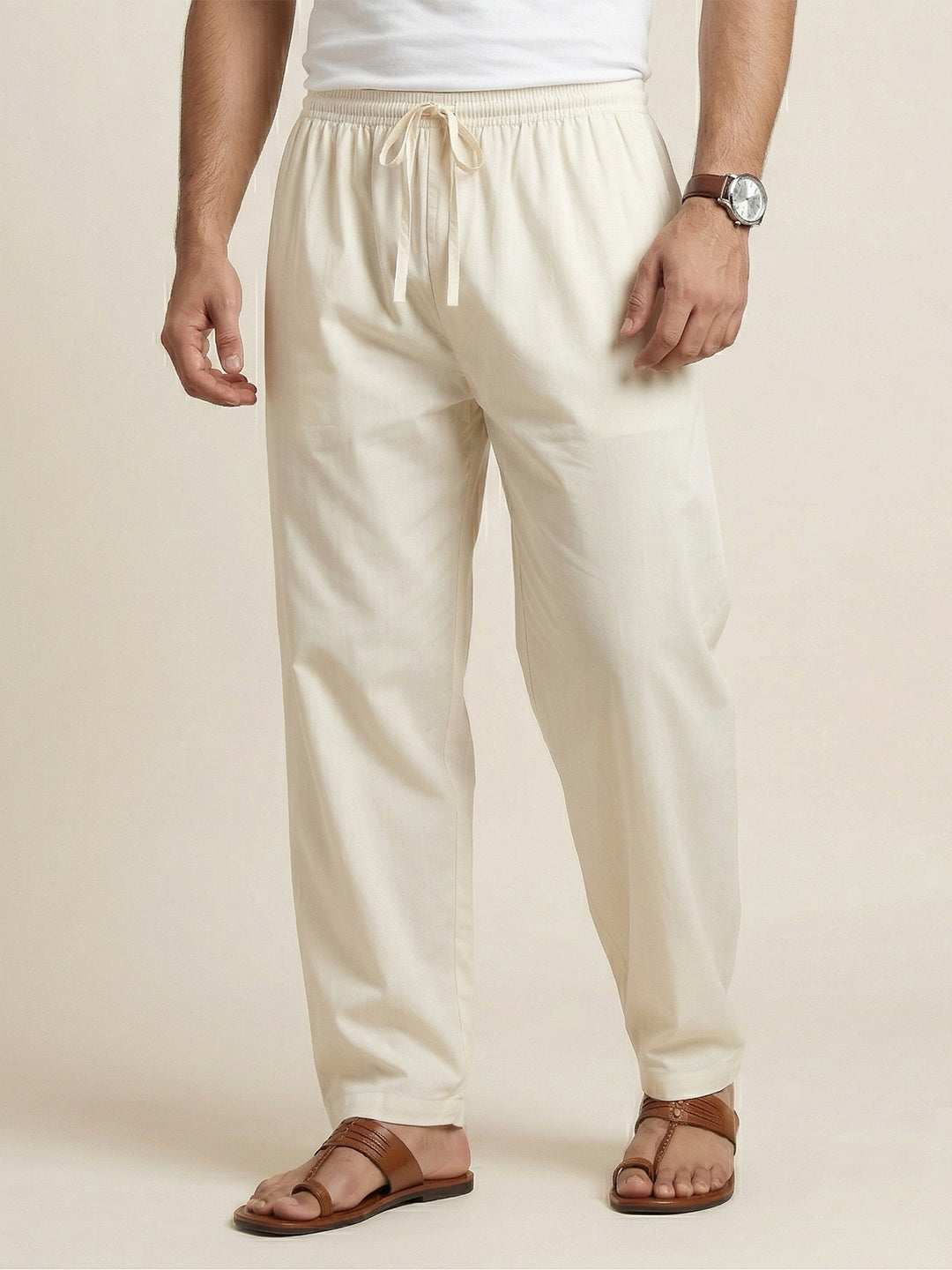 Men Cotton Cream Kurta Pant