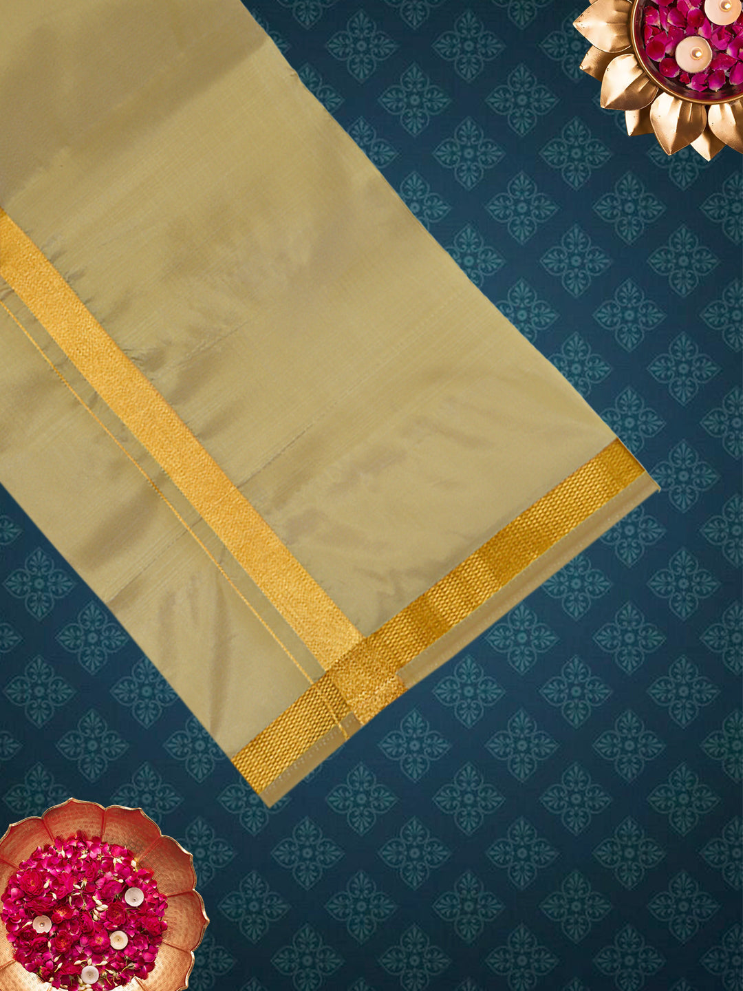 Men Art Silk Dhoti & Shirting Set DJ Gold Ashirwath (2 in 1)