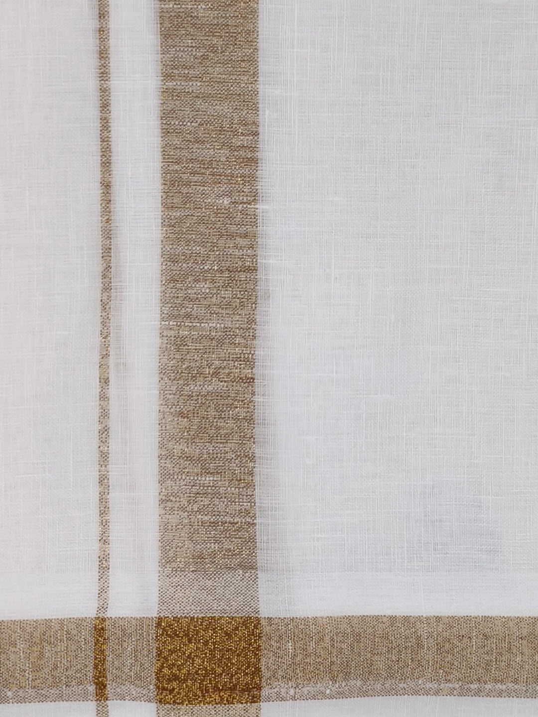 Double Layer Pure Linen White Dhoti with Gold Jari Border - Europian Gift 3.90m