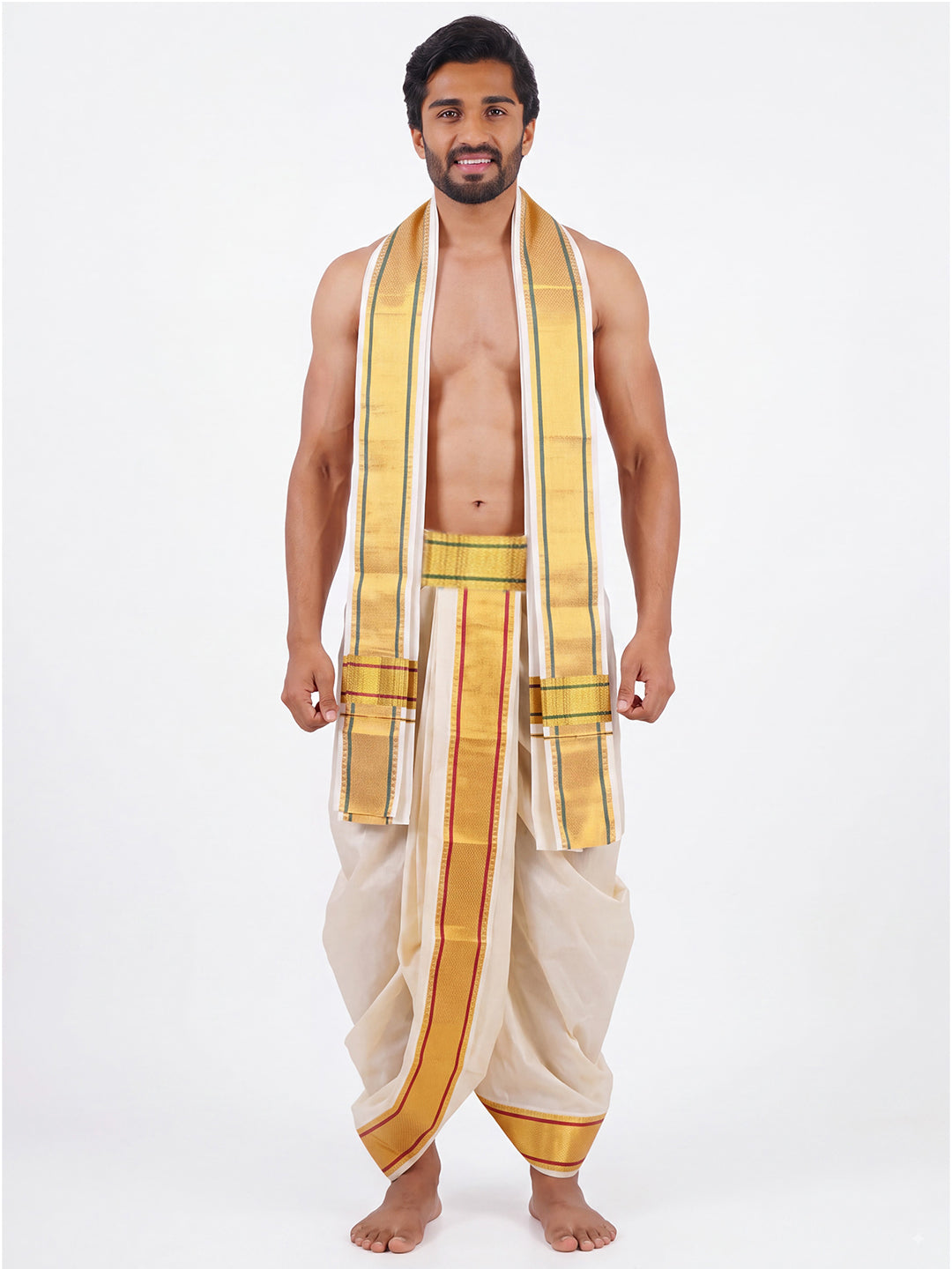 Cottton Cream Panchakacham with Angavasthram Poornakumbam